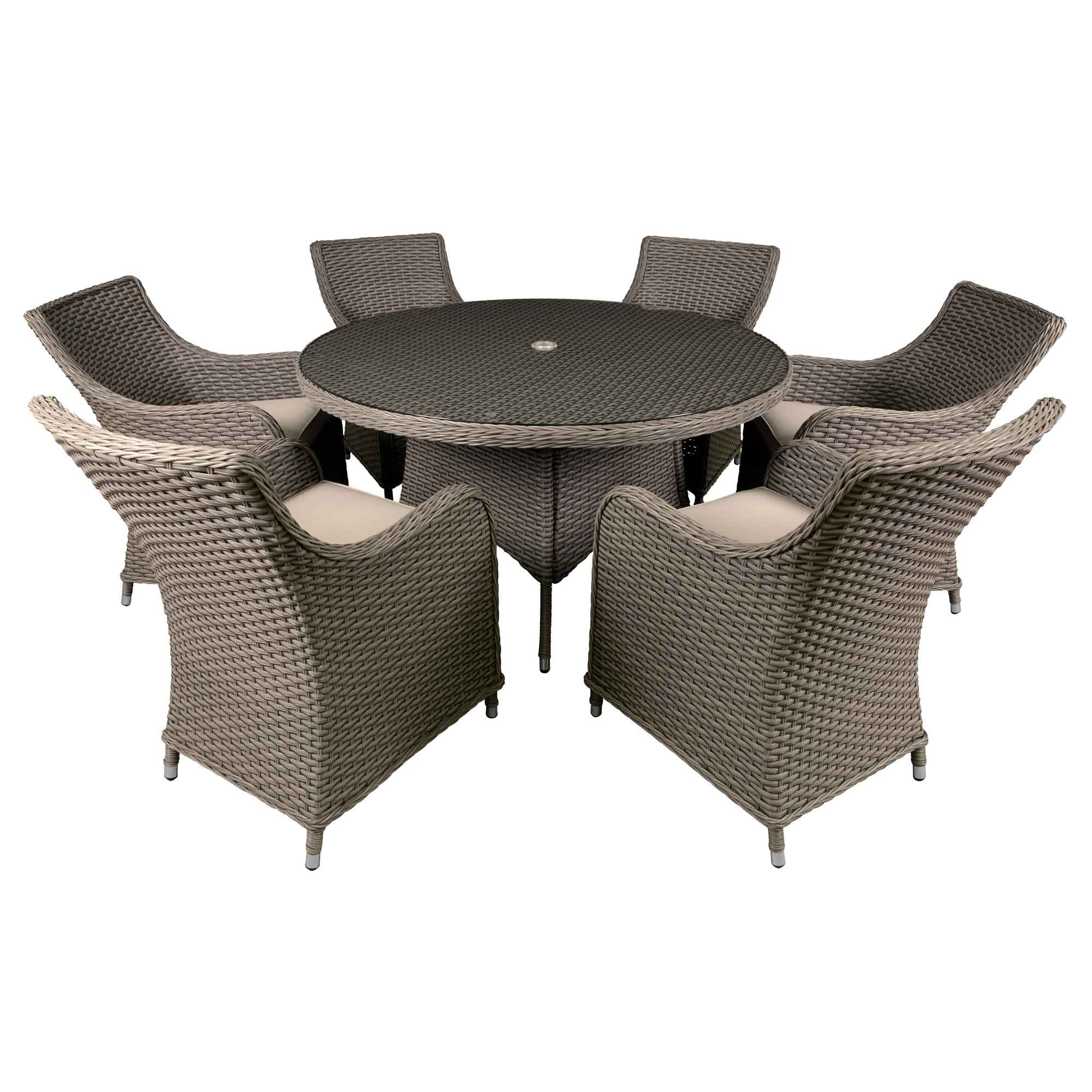 7-Piece Brown Rattan Wicker Outdoor Dining Set with Tempered Glass Table Top - Perfect for Patio, Garden, and Backyard Entertaining - Chester DG85
