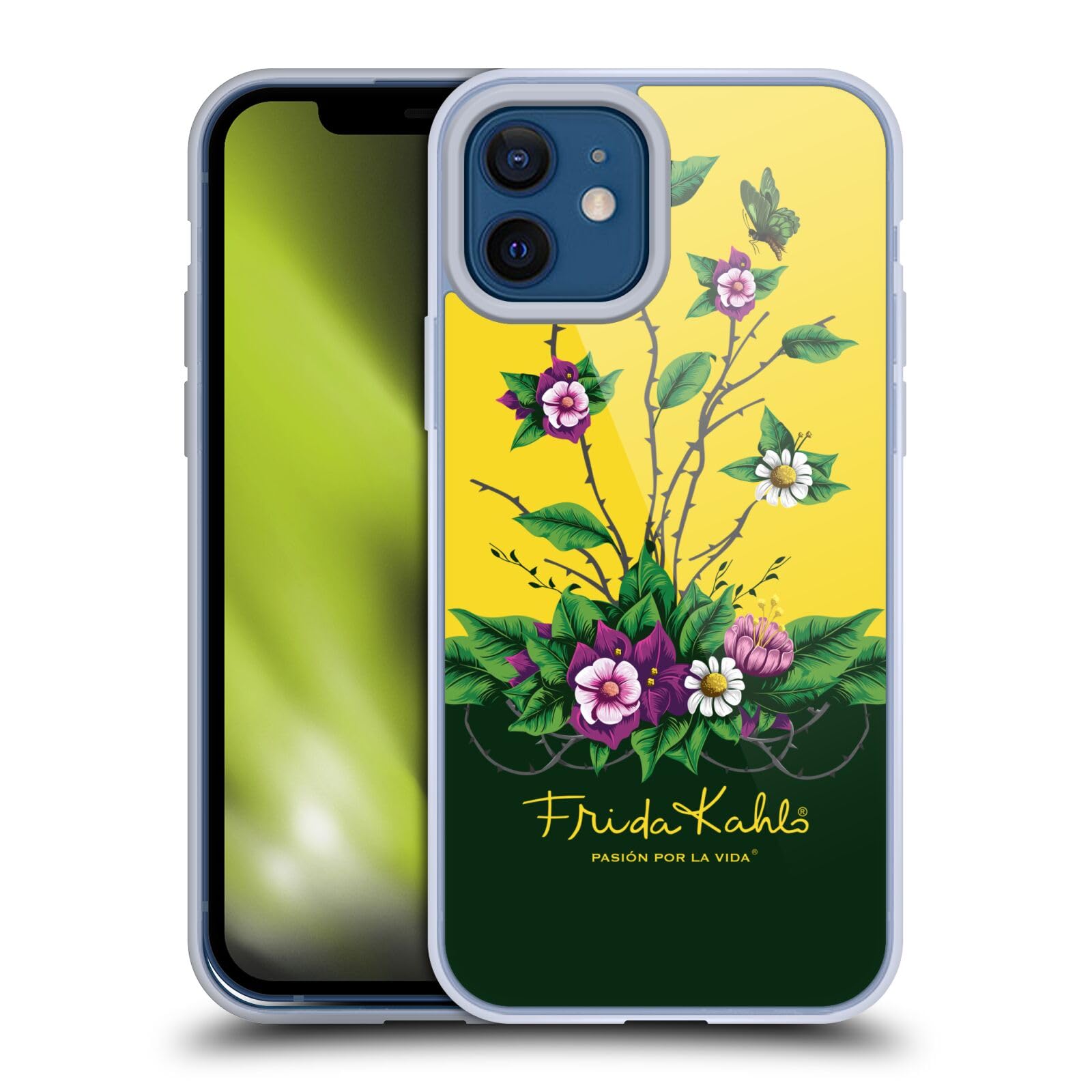Officially Licensed Frida Kahlo Floral Design Soft Gel Phone Case for Apple iPhone 12/12 Pro - Vibrant Purple Art Cover with Non-Slip Grip - Perfect for Everyday Use, Gift Giving & Art Lovers