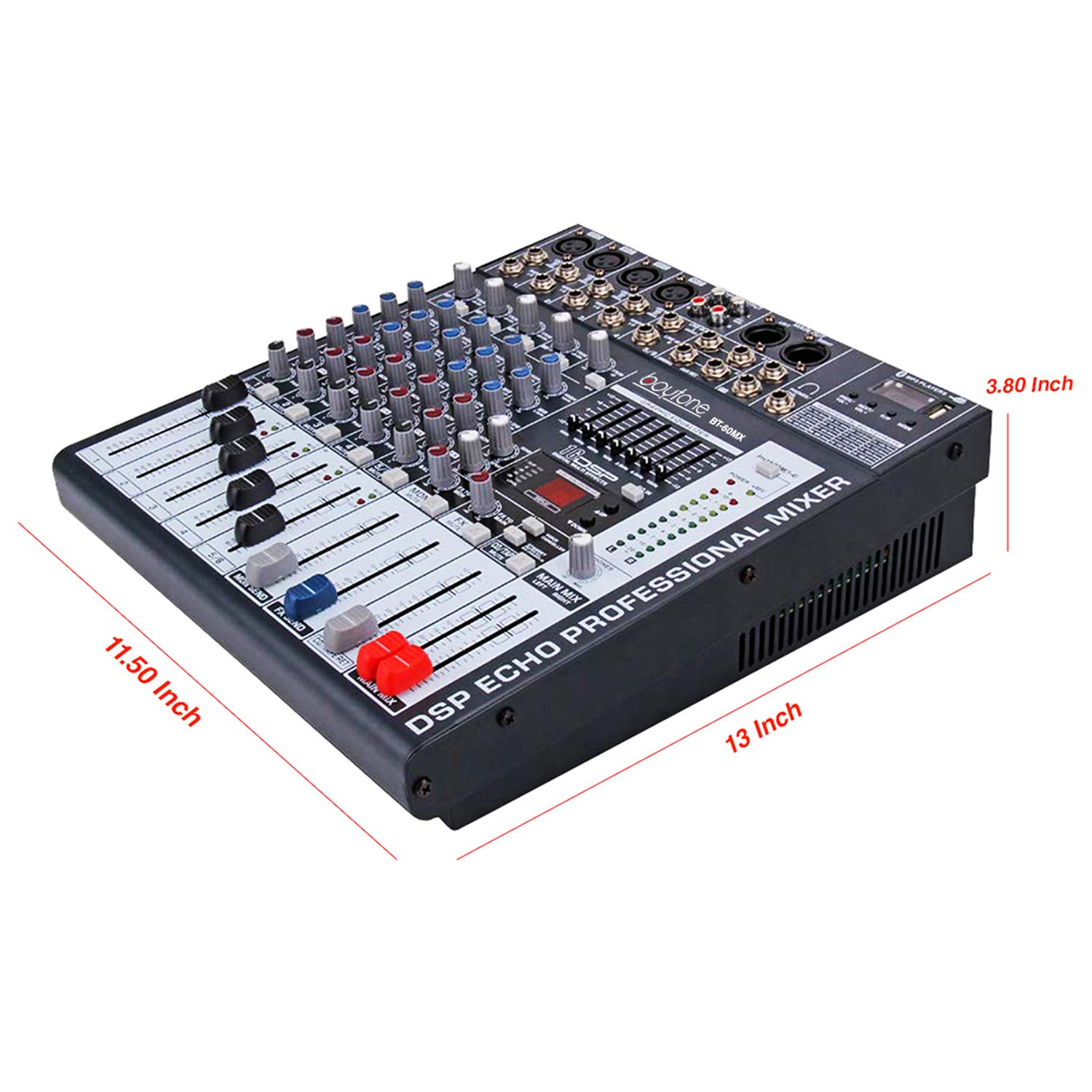 Boytone BT-60MX 6-Channel Bluetooth DJ Mixer - Professional Audio Controller with USB MP3 Player, 4 XLR Mic Inputs, 7-Band EQ & 16 DSP Effects | Perfect for Live Performances, Studio Recording & Karaoke Nights