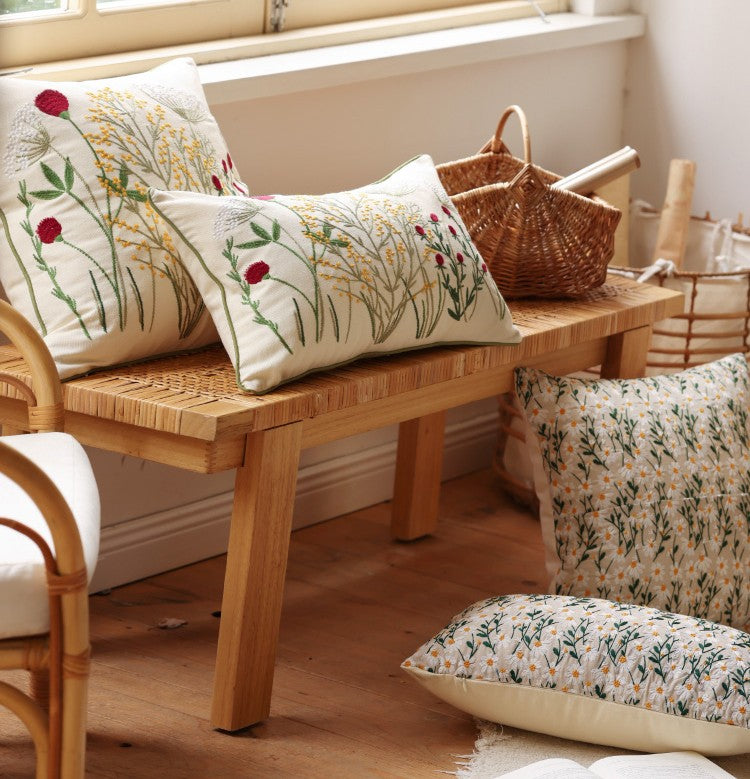 Farmhouse Style Embroidered Floral Cotton Pillow Covers - Decorative Throw Pillows for Couch, Sofa & Bedroom - Spring Home Decor Accent Pillows for Living Room, Bedroom & Farmhouse Decor