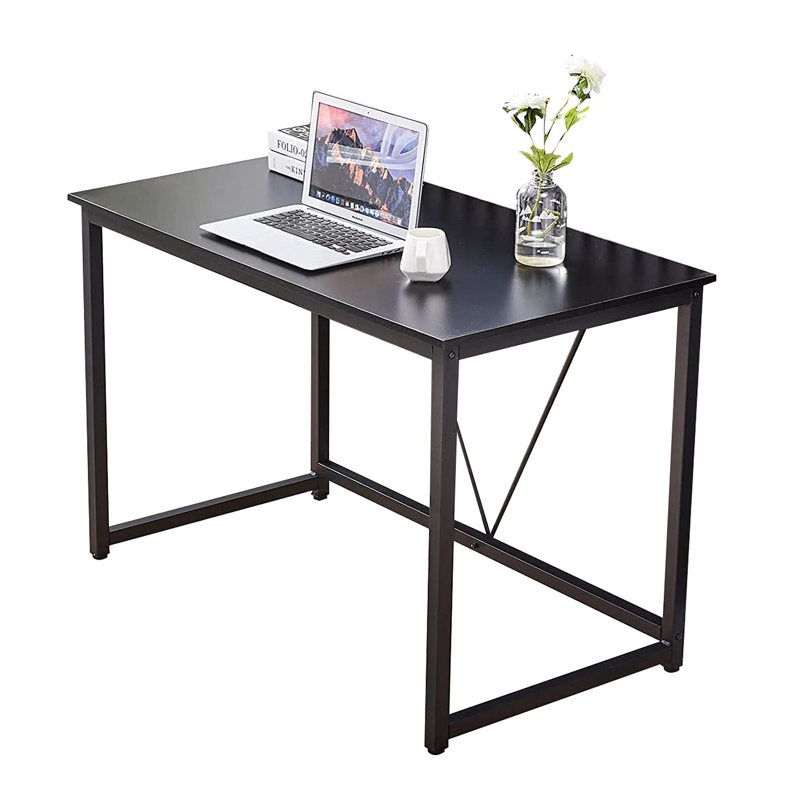 TOMYEUS 43 Inch Modern Coffee Table & Computer Desk - Home Office Writing Desk, Study Laptop Table with Sturdy Metal Frame - Ideal for Gaming, Work & Small Spaces (Black)