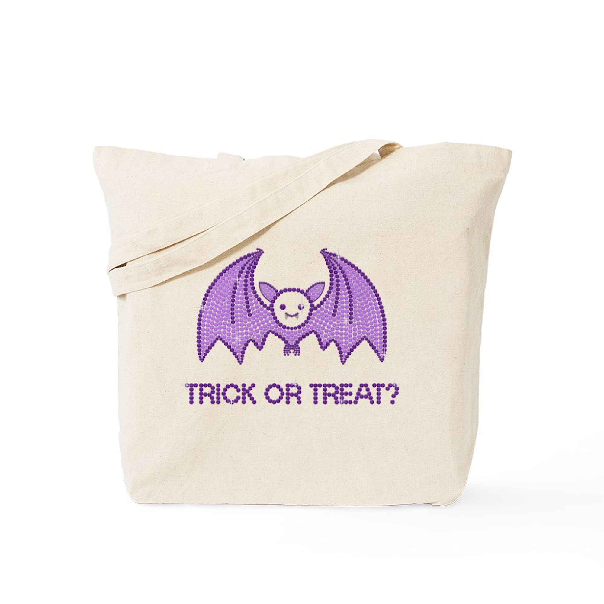 Cute Halloween Rhinestone Bat Tote Bag - Natural Canvas Reusable Shopping Bag for Women, Groceries, Beach & Everyday Use