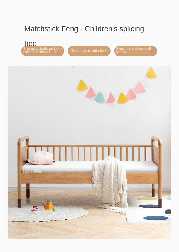 Premium Oak Solid Wood Toddler Bed - Convertible, Multi-Functional Kids Bed with Safety Rails | Perfect for Nursery, Daycare & Small Bedrooms