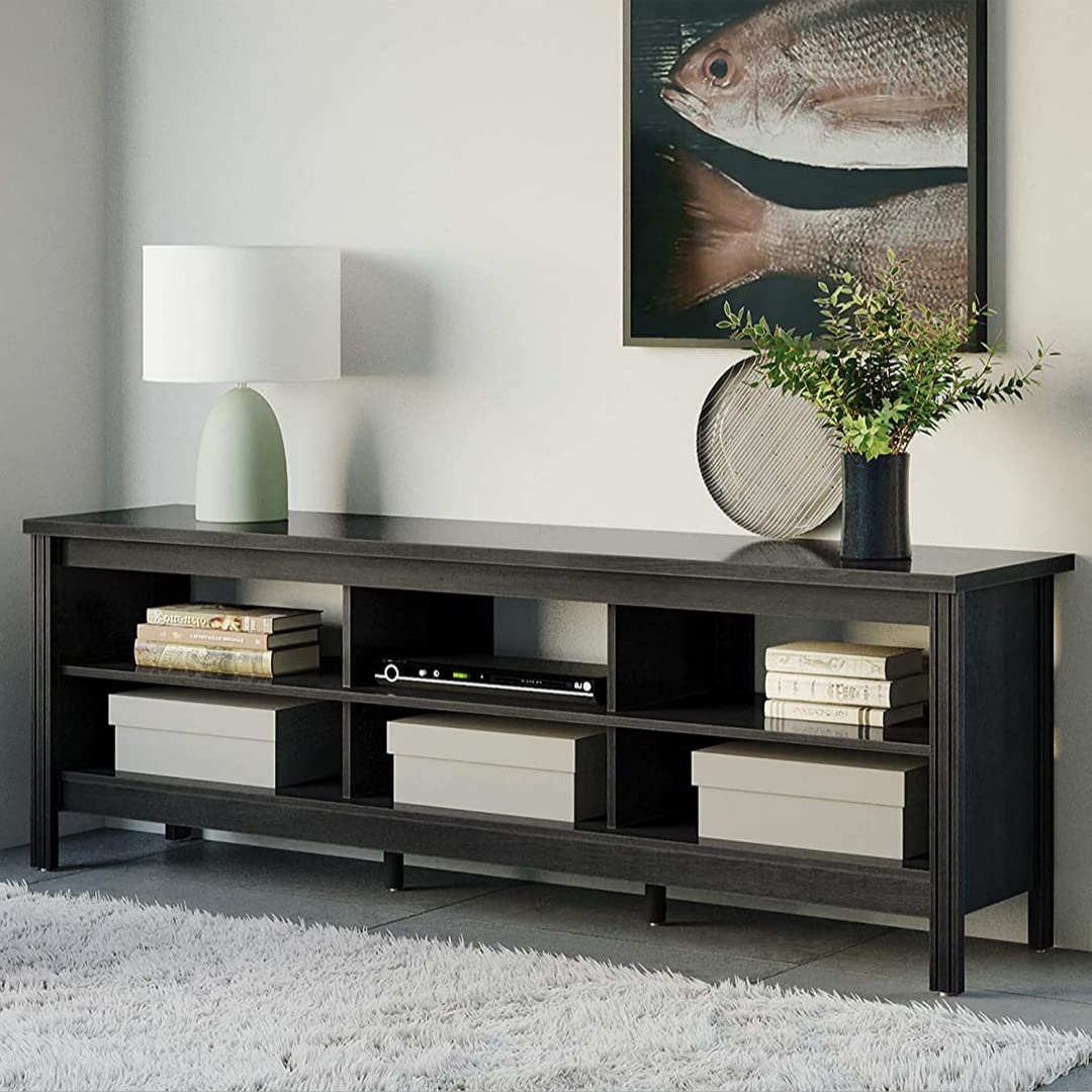 WAMPAT 75 Inch TV Stand with Storage - Modern Wood Media Console for 70-75 Inch TVs, Entertainment Center for Living Room, Bedroom & Office - Black | Perfect for Home Theater Setup & Stylish Storage