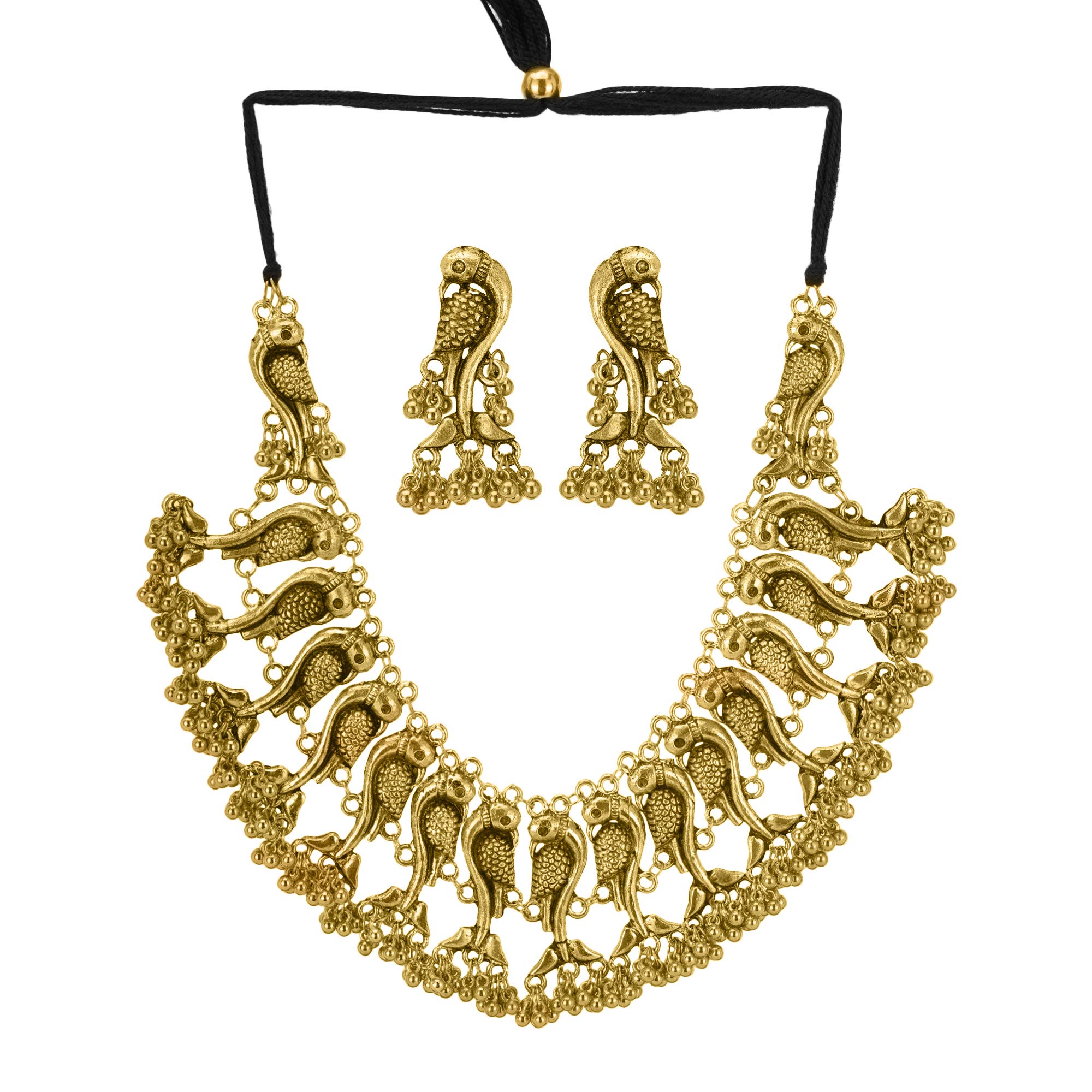 Vintage Bollywood Oxidized Silver Faux Pearl Peacock Indian Jewelry Set - Choker Necklace & Earrings for Women & Girls | Traditional Ethnic Jewelry for Weddings, Parties & Festive Occasions