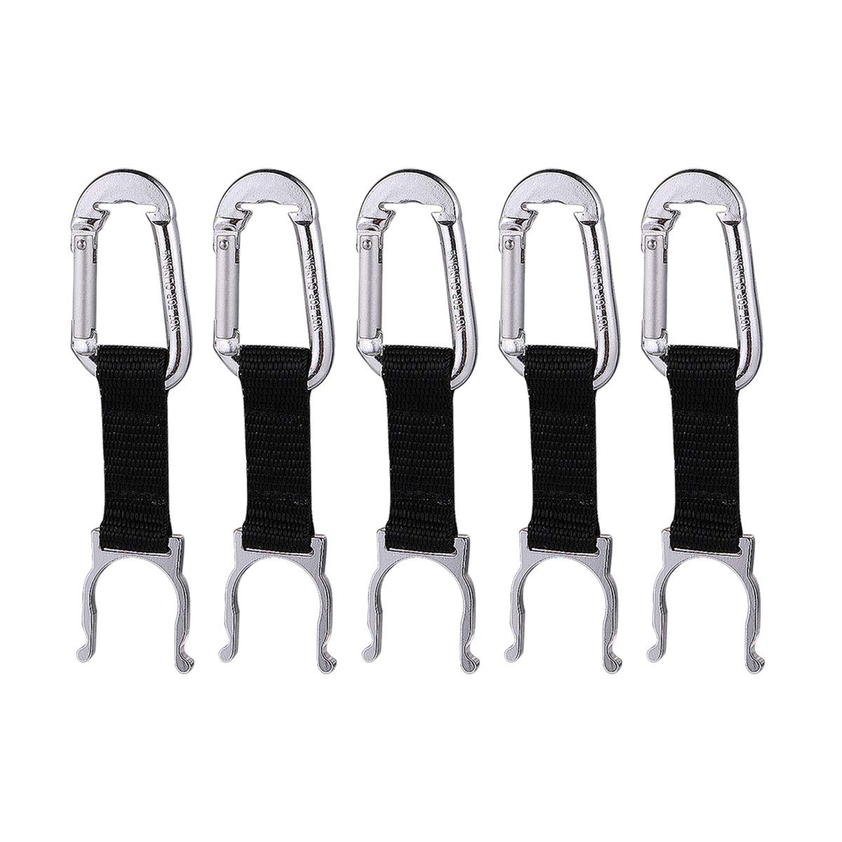 5-Pack Aluminum Alloy Water Bottle Clips with Lid - Durable Bottle Buckle, Spaghetti Tongs & Carrying Clip for Camping, Hiking, Travel & Outdoor Activities