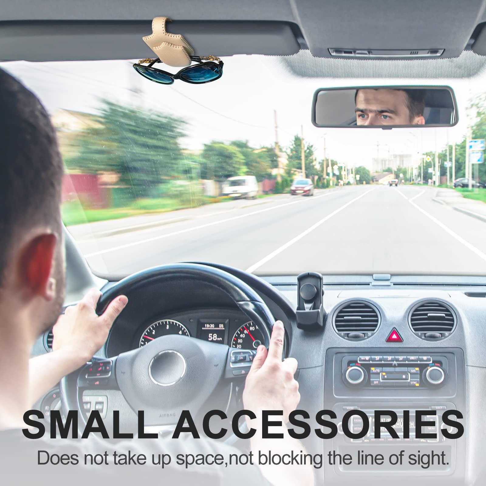 Premium Leather Car Sunglass Holder - Universal Magnetic Eyeglass & Ticket Clip for Car Visor Accessories (Beige) | Perfect for Road Trips, Commuting & Daily Driving