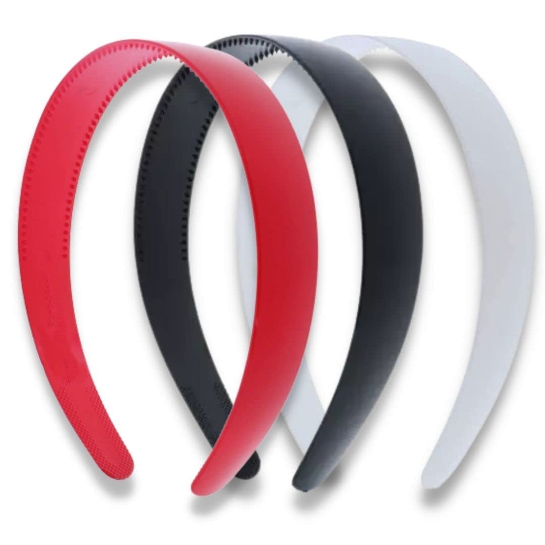 Old Shopperz 3-Pack 1 Inch Wide Plastic Headbands with Teeth - Non-Slip Hard Plastic Hairbands for Women & Girls - DIY Hair Accessories for Crafting, Sports, Workouts and Everyday Wear