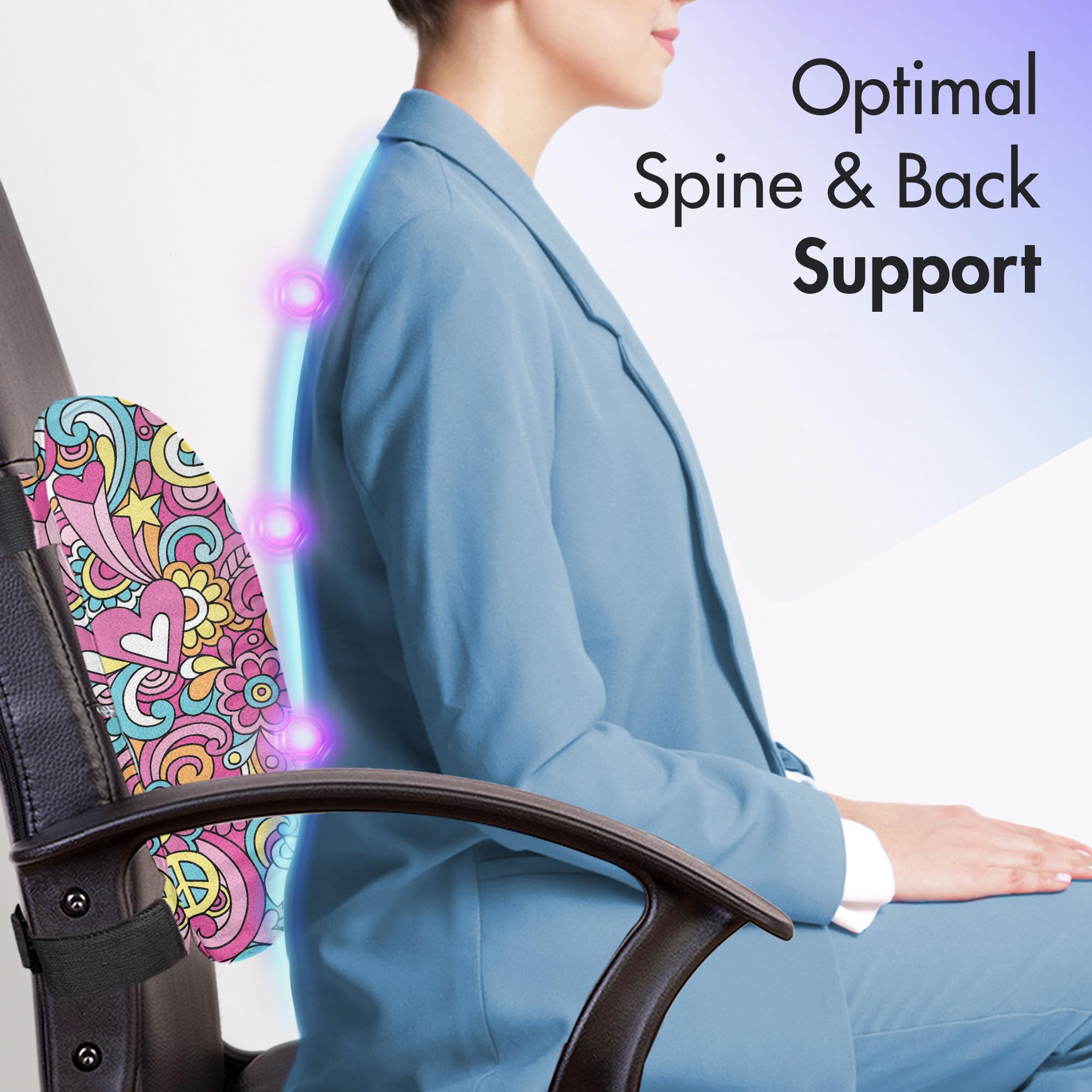 Ambesonne Groovy Lumbar Support Pillow - Psychedelic 60s Retro Pattern with Stars | High Density Foam for Office Chair & Car Seat | 14x13 Inch Multicolor Back Cushion | Perfect for Home Office, Gaming Chair & Long Drives