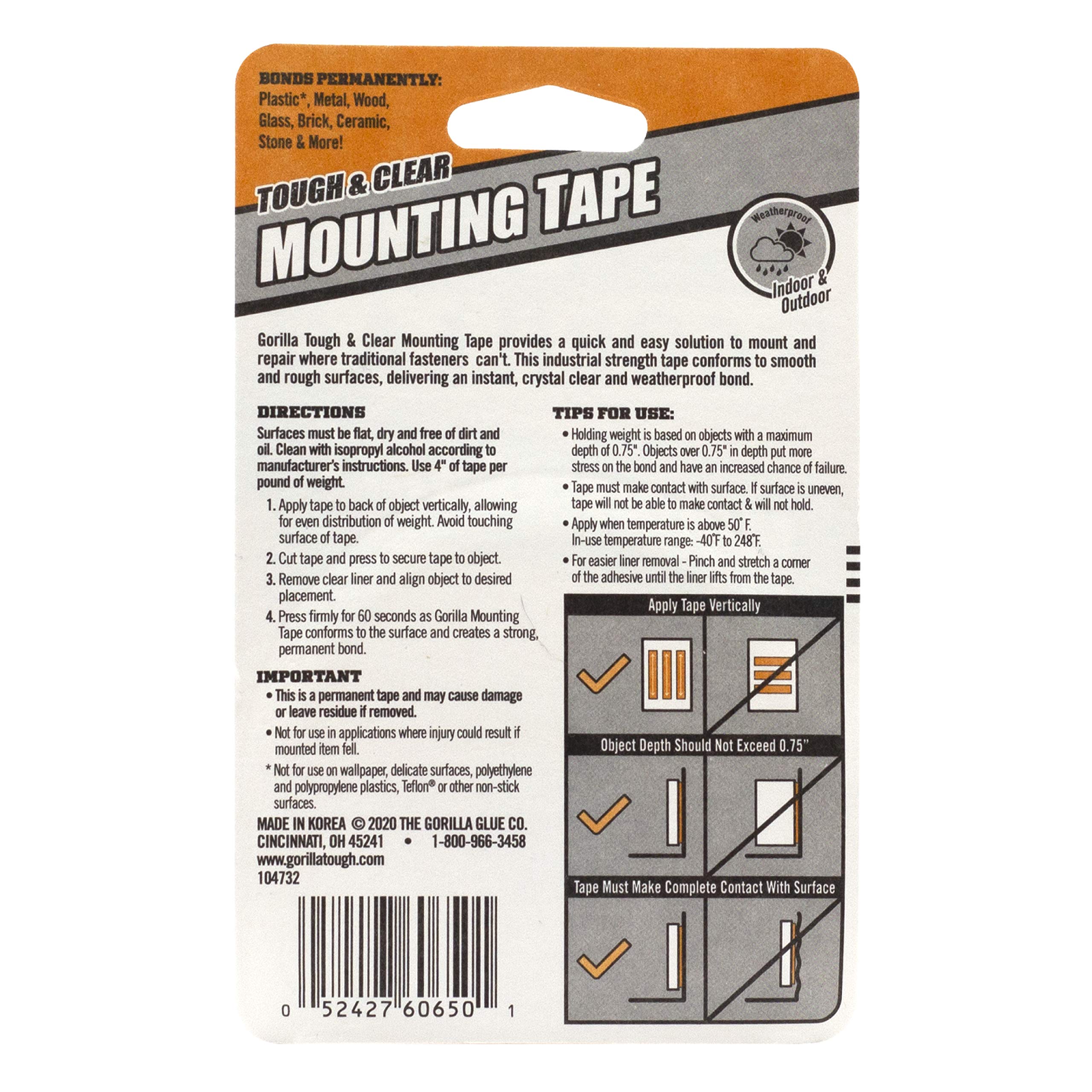 Gorilla Tough & Clear Double Sided Mounting Tape - 1