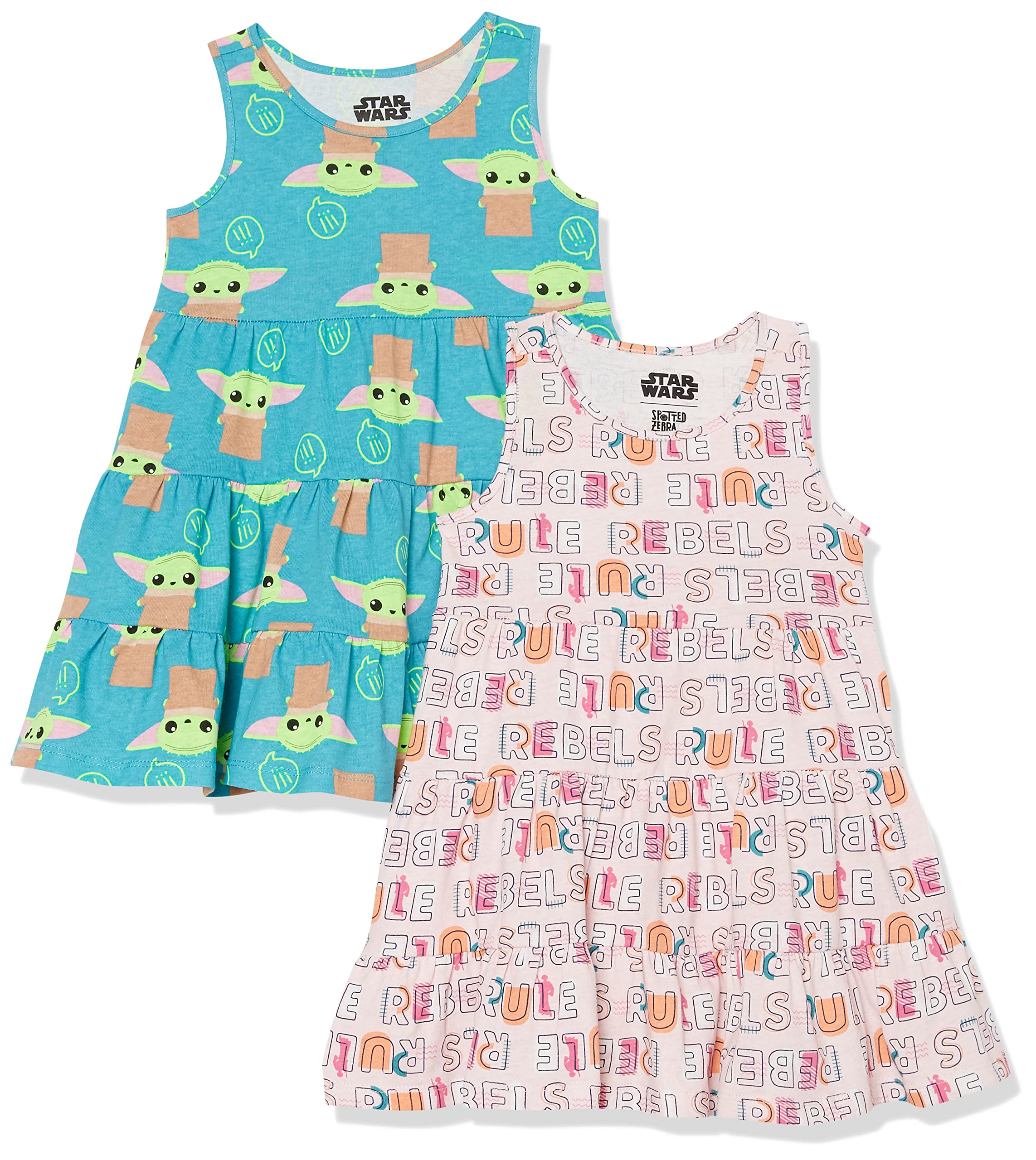 Disney Marvel Star Wars Girls & Toddlers Knit Sleeveless Tiered Dresses 2-Pack - Cute Casual Playwear for Parties, School & Everyday Outfits