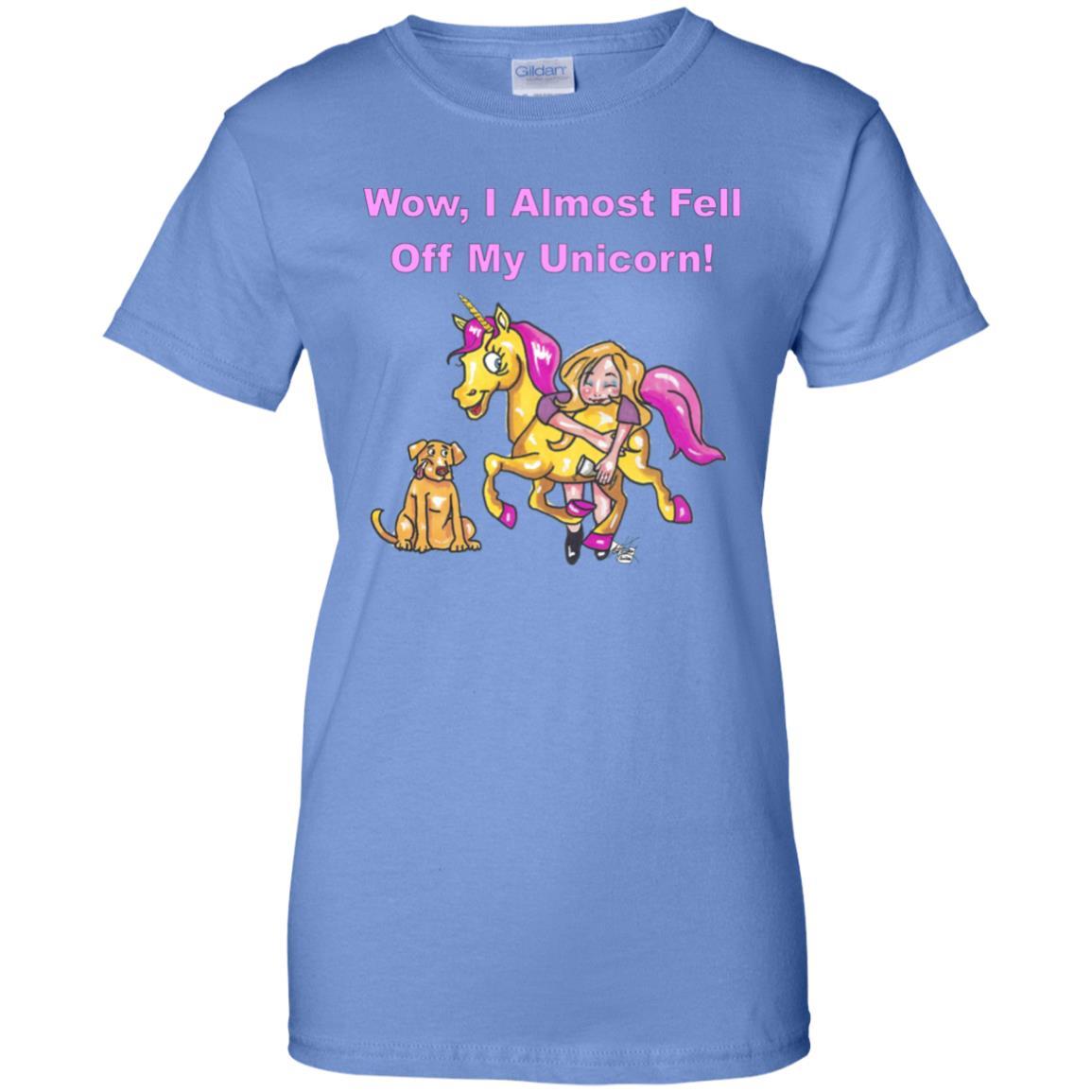 Wow I Almost Fell Off My Unicorn Women's 100% Cotton T-Shirt - Funny Sarcastic Graphic Tee for Casual Wear, Girls Night Out & Unicorn Lovers