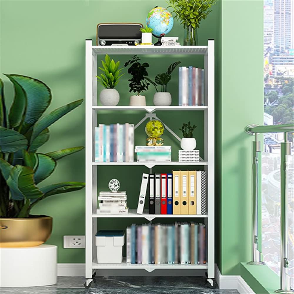 3-Tier Foldable Metal Storage Shelf with Wheels - Heavy Duty Freestanding Shelving Unit for Kitchen, Pantry, Closet & Garage Organization - White (28