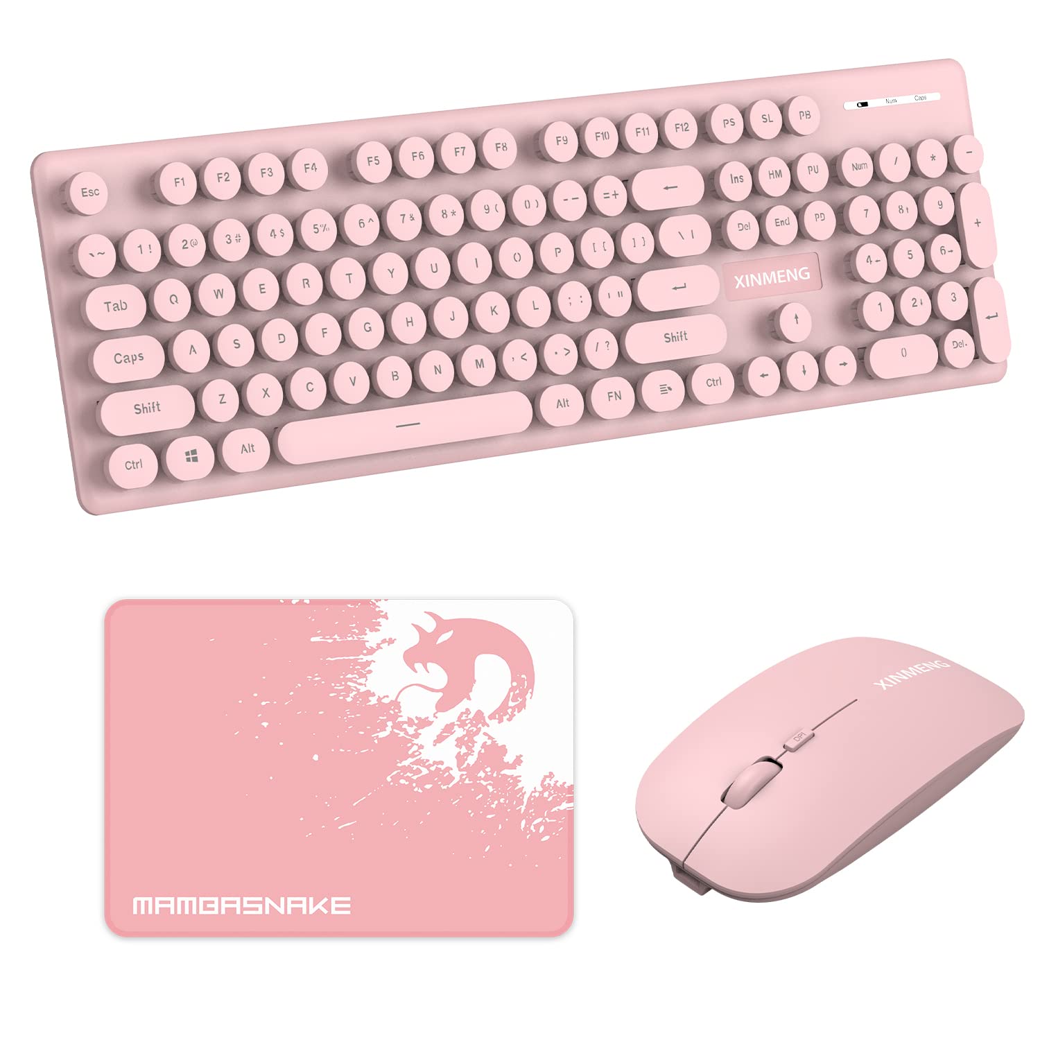 Wireless Keyboard and Mouse Combo - Rechargeable Bluetooth 5.1 & 2.4G Dual Mode, Full-Size Typewriter Style Keyboard with Round Keycaps for PC, Laptop, Mac (Pink) - Perfect for Office, Home & Gaming Use