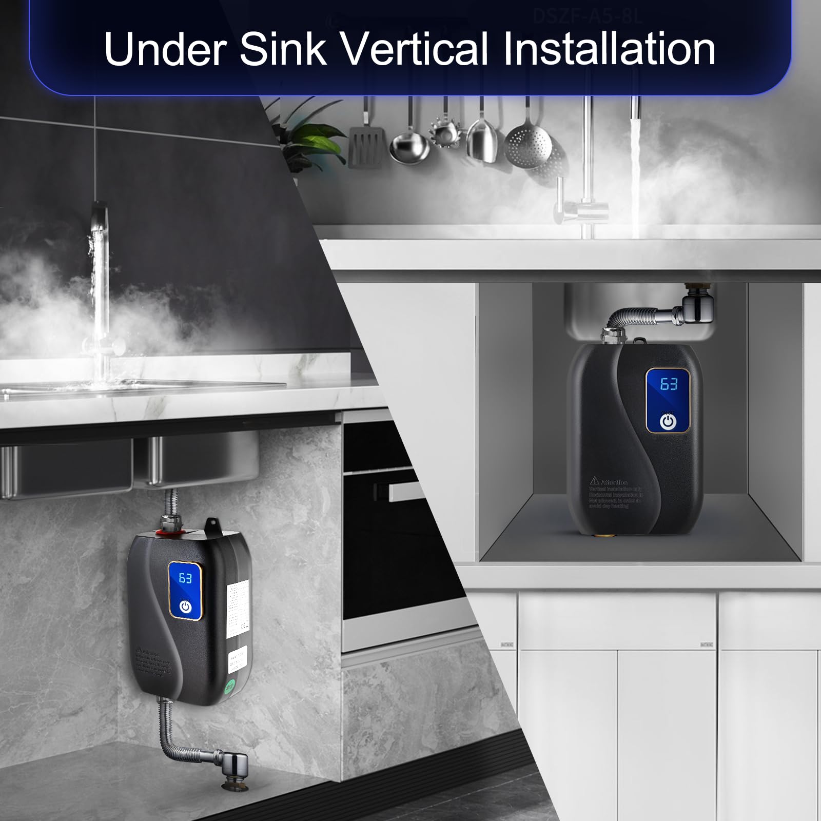 RANZHIX 110V Mini Tank Electric Water Heater - Instant Hot Water System for Bathroom, Kitchen & Washing - Compact Tankless Design (Black) | Perfect for Small Spaces, RVs, Offices & Hair Salons