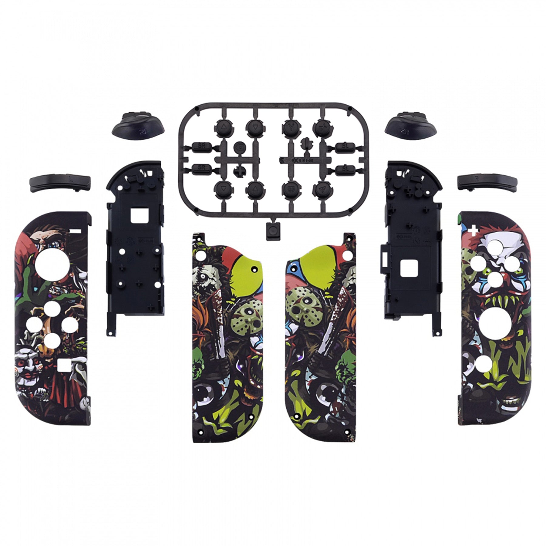eXtremeRate Soft Touch Grip Scary Party Joycon Controller Shell with Full Button Set - DIY Replacement Housing for Nintendo Switch JoyCon & OLED JoyCon (Console Not Included) - Perfect for Gaming Parties, Halloween Events and Custom Controller Mods