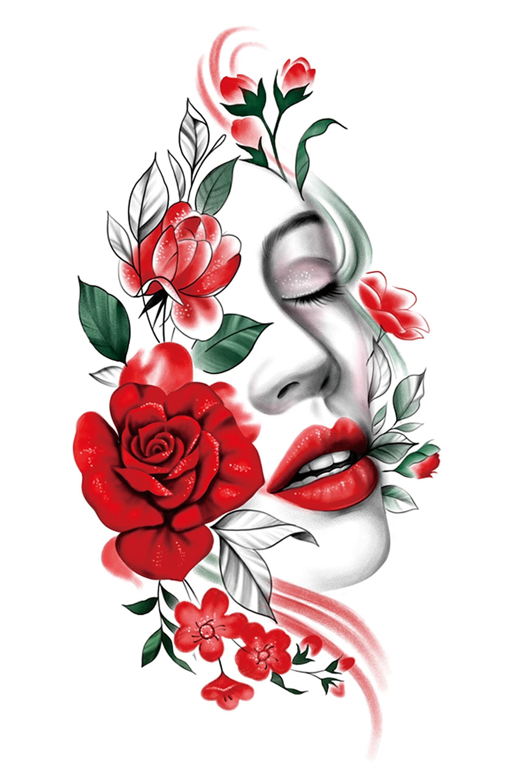 Waterproof Temporary Tattoo Stickers for Men & Women - 3D Realistic Flowers, Butterflies, Stars, Angels, Wolves & Armband Designs (17x9.5cm) | Perfect for Parties, Halloween Costumes & Body Art | KTH-14