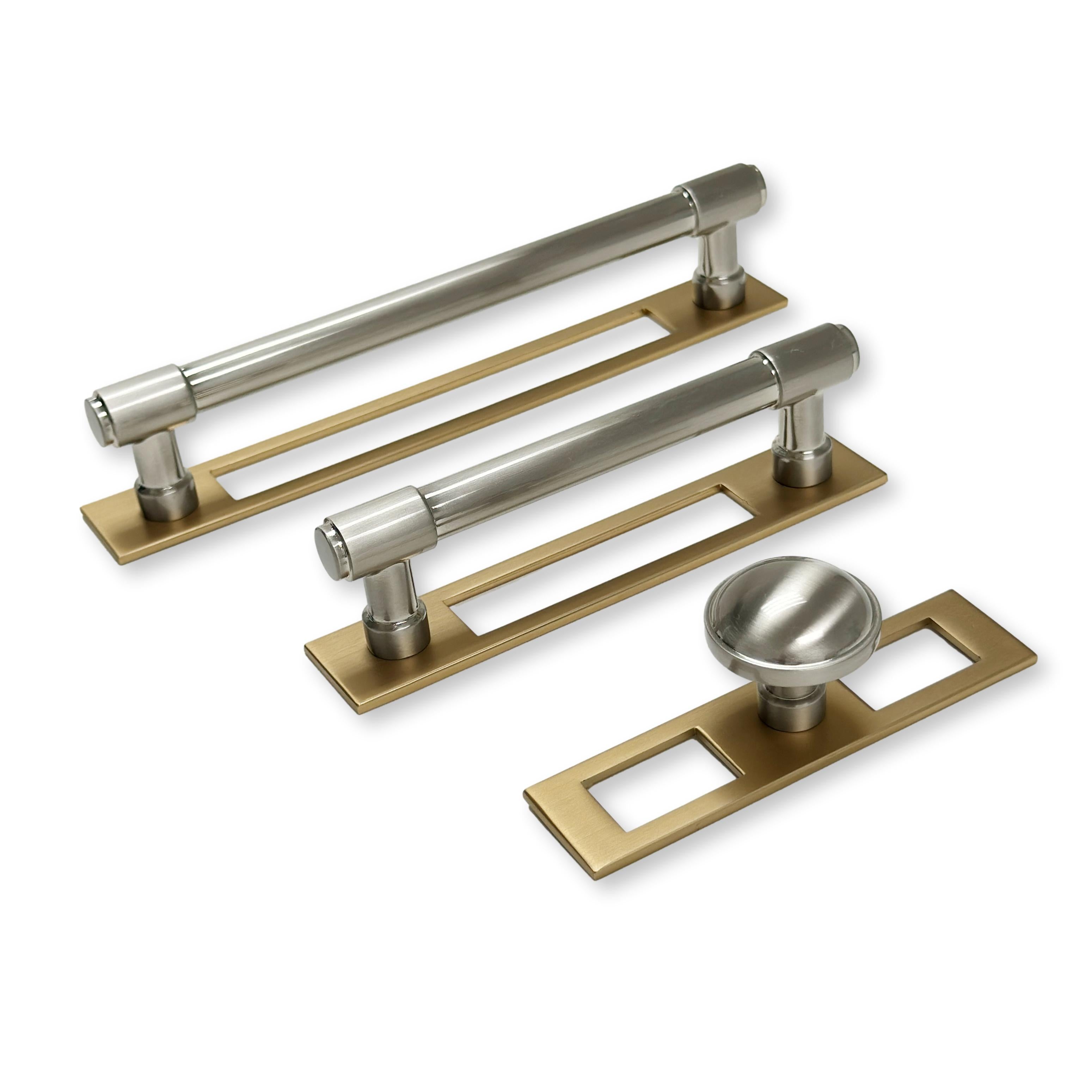 Modern Industrial Cabinet Pulls and Knobs - Champagne Bronze & Satin Nickel Finish with Backplate - Perfect for Kitchen Cabinets, Dressers, and Furniture Hardware
