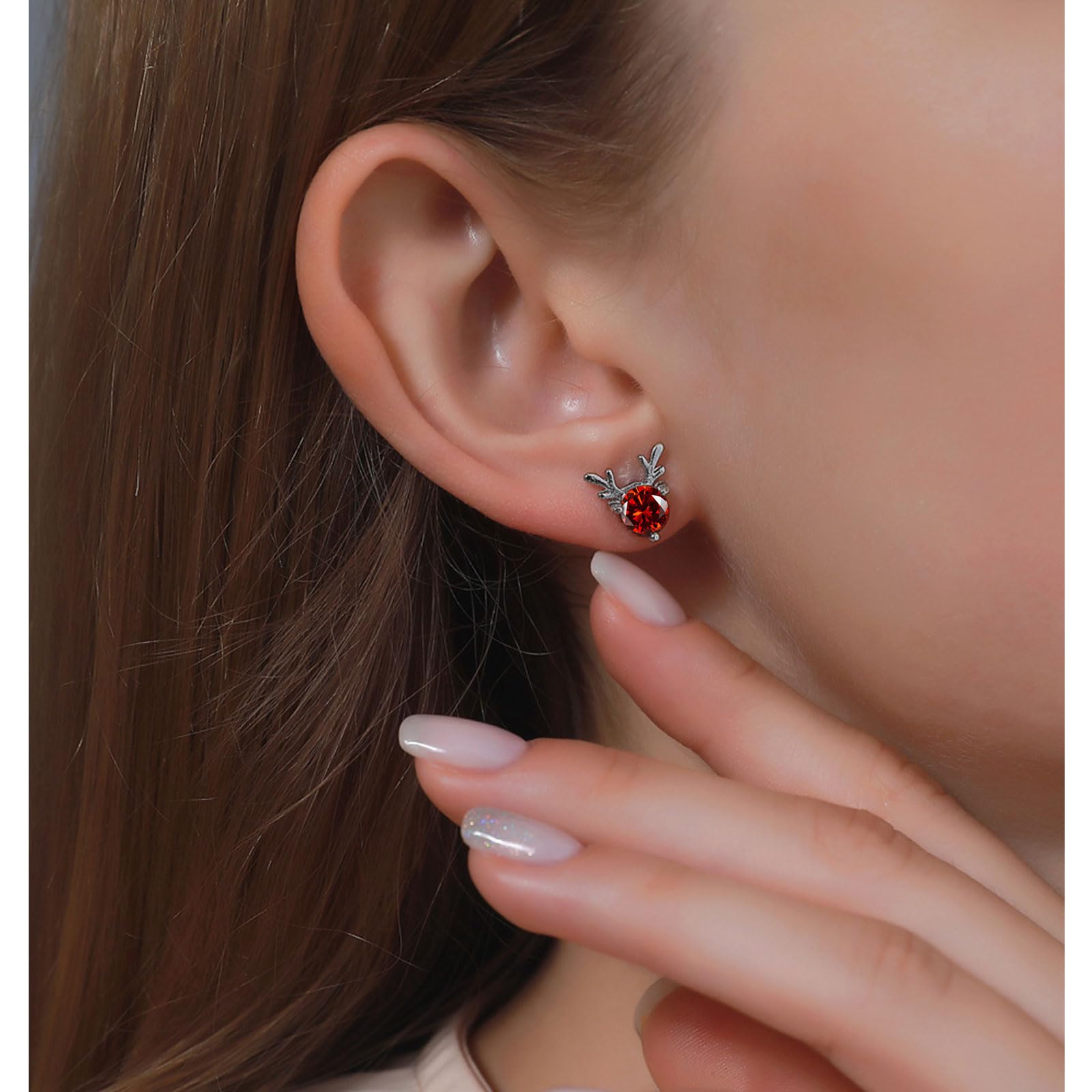 Silver Reindeer Stud Earrings for Women – Shiny Cubic Zirconia Christmas Jewelry | Small Deer Earrings for Girls | White Gold Xmas Gift Earrings | Perfect for Holiday Parties & Gift Giving