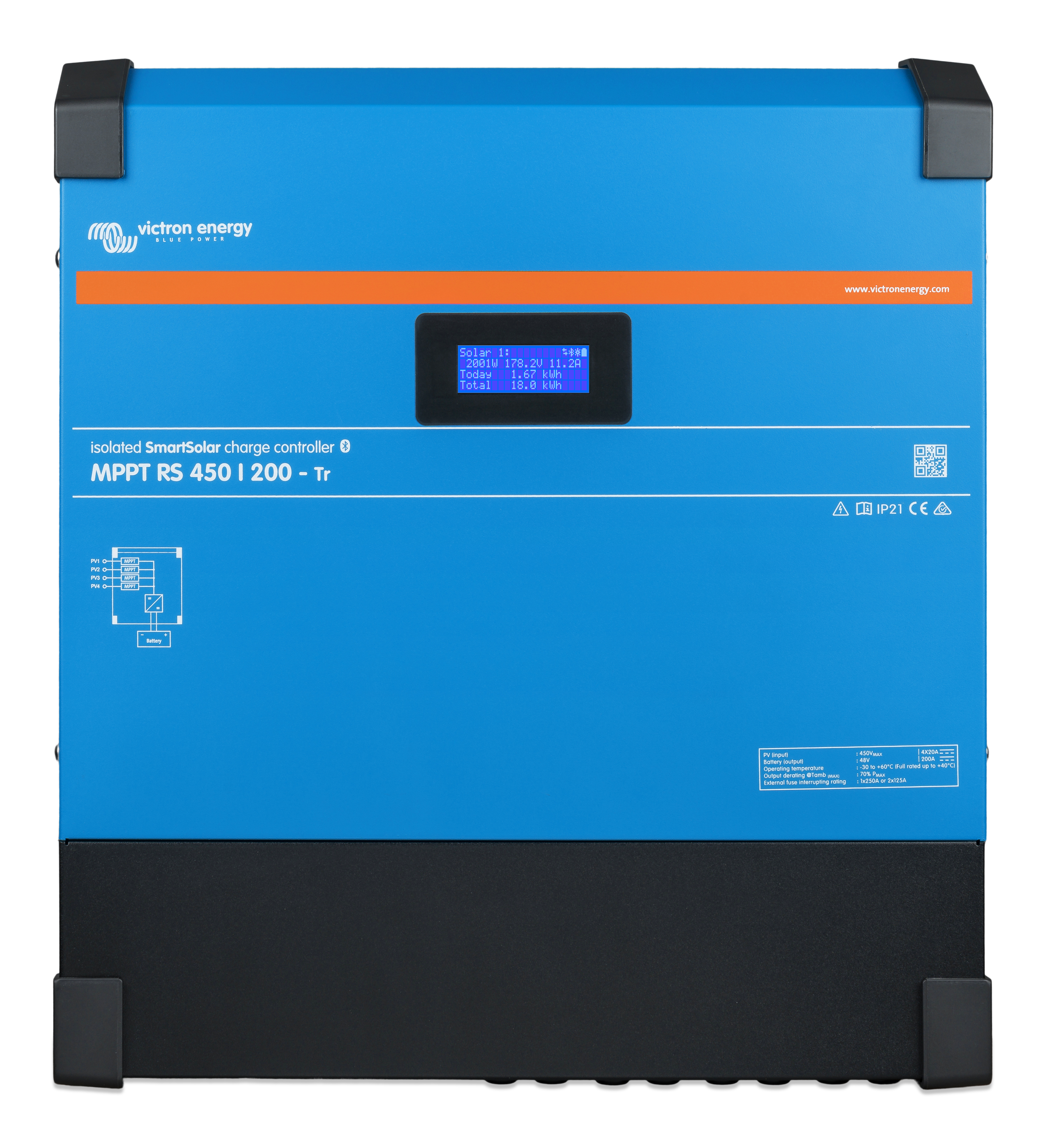 Victron Energy SmartSolar MPPT RS 450/200 Tr Solar Charge Controller - 200A 450V High Efficiency MPPT Regulator for Off-Grid Solar Systems | Perfect for RV, Marine, and Home Solar Power Installations