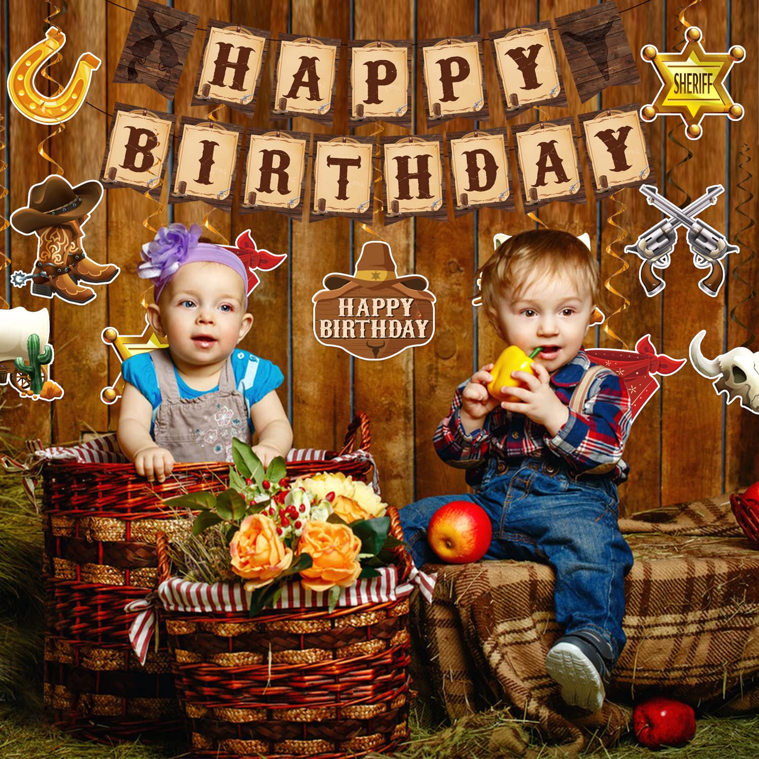 Western Cowboy Party Decorations - Cowboy Theme Birthday Supplies with Happy Birthday Banners & Hanging Swirls for Boys | Perfect for Wild West Parties, Cowboy Birthday Celebrations, and Western-Themed Events