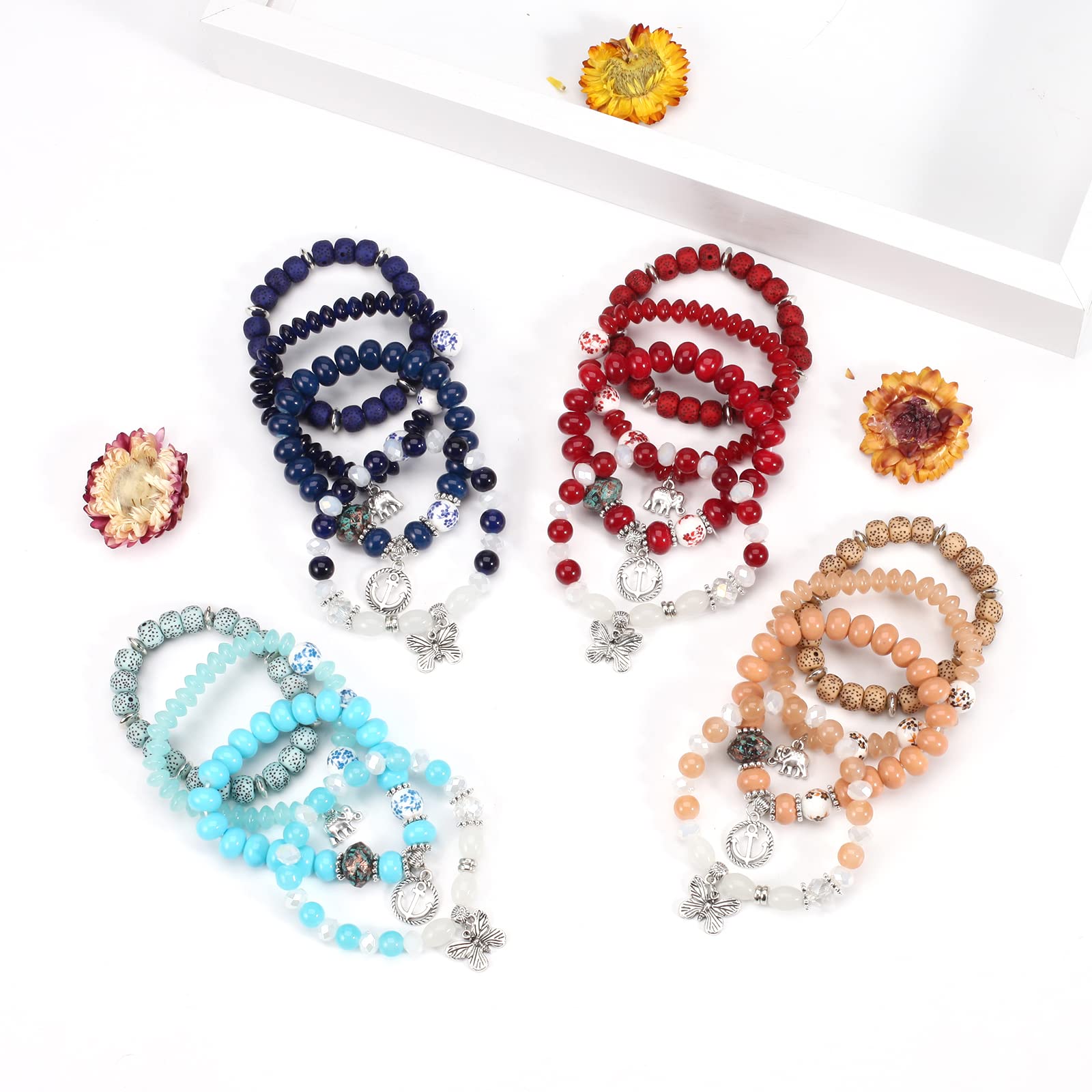 Stylish Bohemian Stretch Bracelets for Women - Multilayer Colorful Beaded Charm Bracelet Set | Perfect for Festival, Beach & Everyday Wear