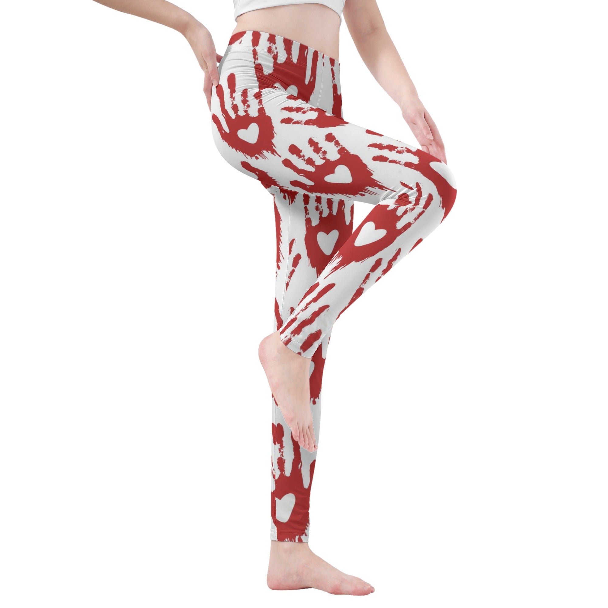 Gothic Heart Bloody Hand Print Leggings - Unique Halloween & Cosplay Costume for Women | Perfect for Gothic Fashion, Horror Parties & Themed Events