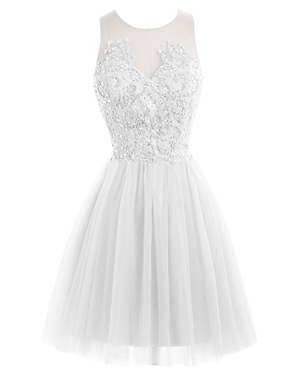 JAEDEN Short Lace Homecoming Dress - Tulle Prom Party Gown with See-Through Back | Sleeveless Cocktail Dress for Women | Perfect for Homecoming, Prom, Cocktail Parties & Special Occasions