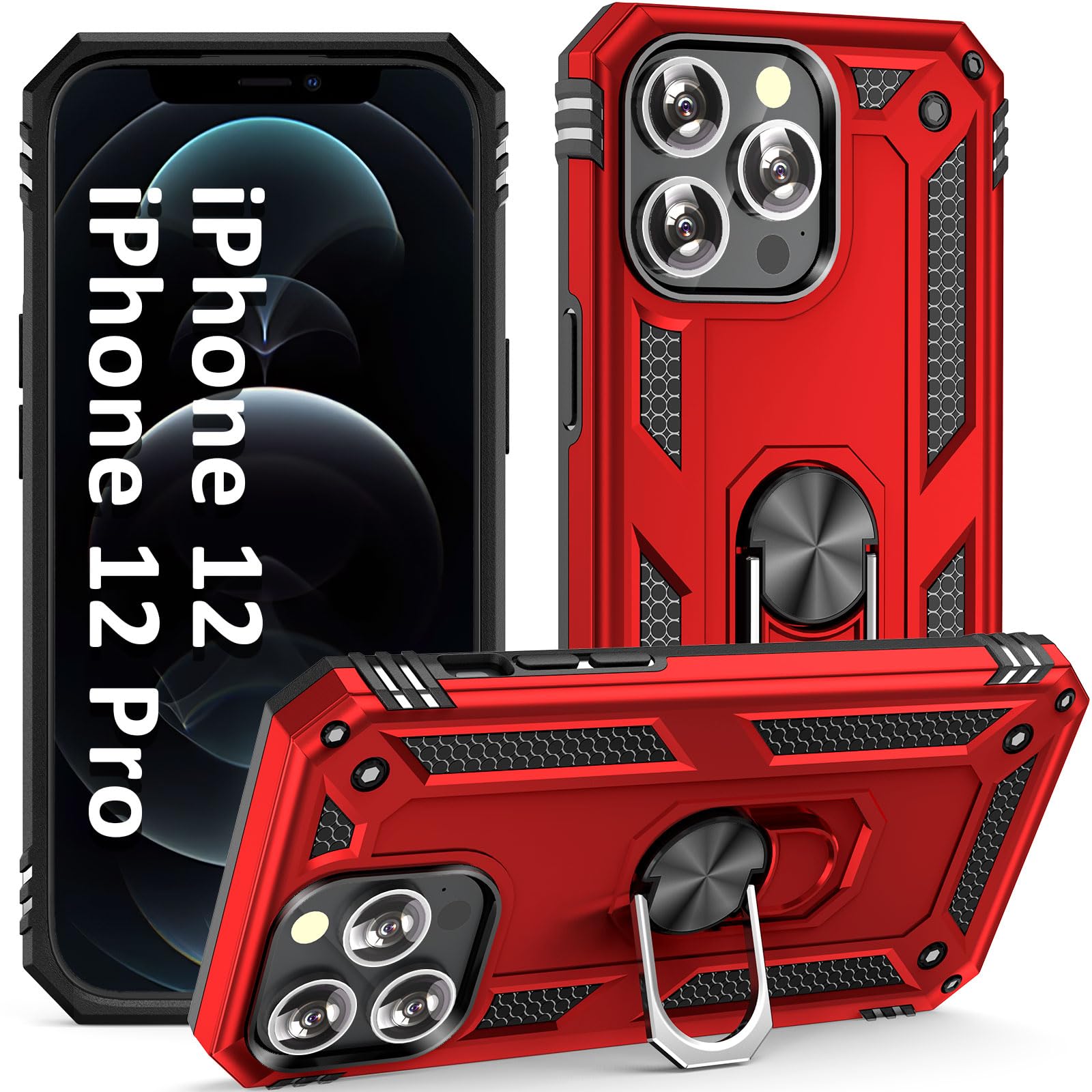 Military Grade Protective iPhone 12/iPhone 12 Pro Case with Ring Kickstand & Car Mount - Shockproof Cover for 6.1