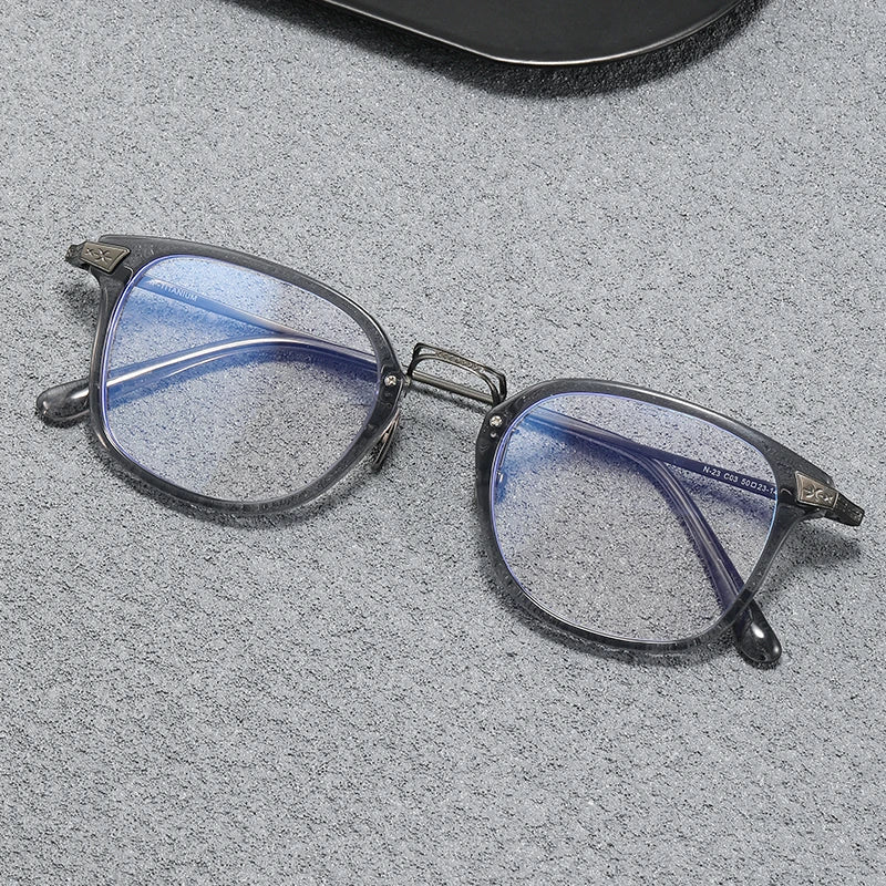 Stylish Unisex Black Titanium Acetate Square Frame Eyeglasses - Lightweight & Durable for Work, Reading & Fashion | MN23