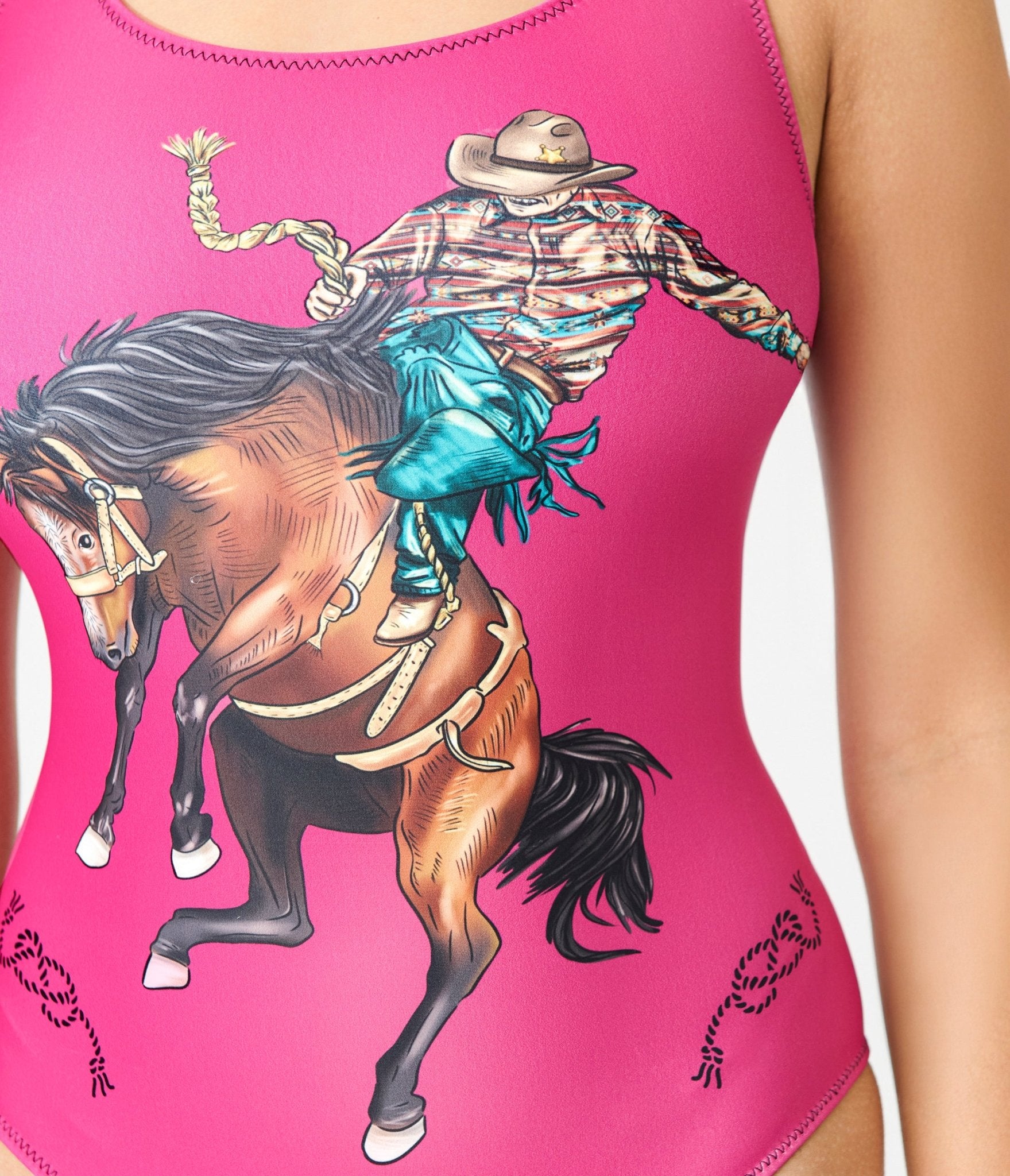 Pink Yeehaw Cowboy Print One Piece Swimsuit for Women - Western Rodeo Bathing Suit for Pool, Beach & Summer Vacations