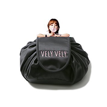 ShopNGift VV Lazy Cosmetic Bag - Waterproof Travel Makeup Pouch Organizer (Black/Grey) - Perfect for Travel, Gym & Daily Essentials Storage