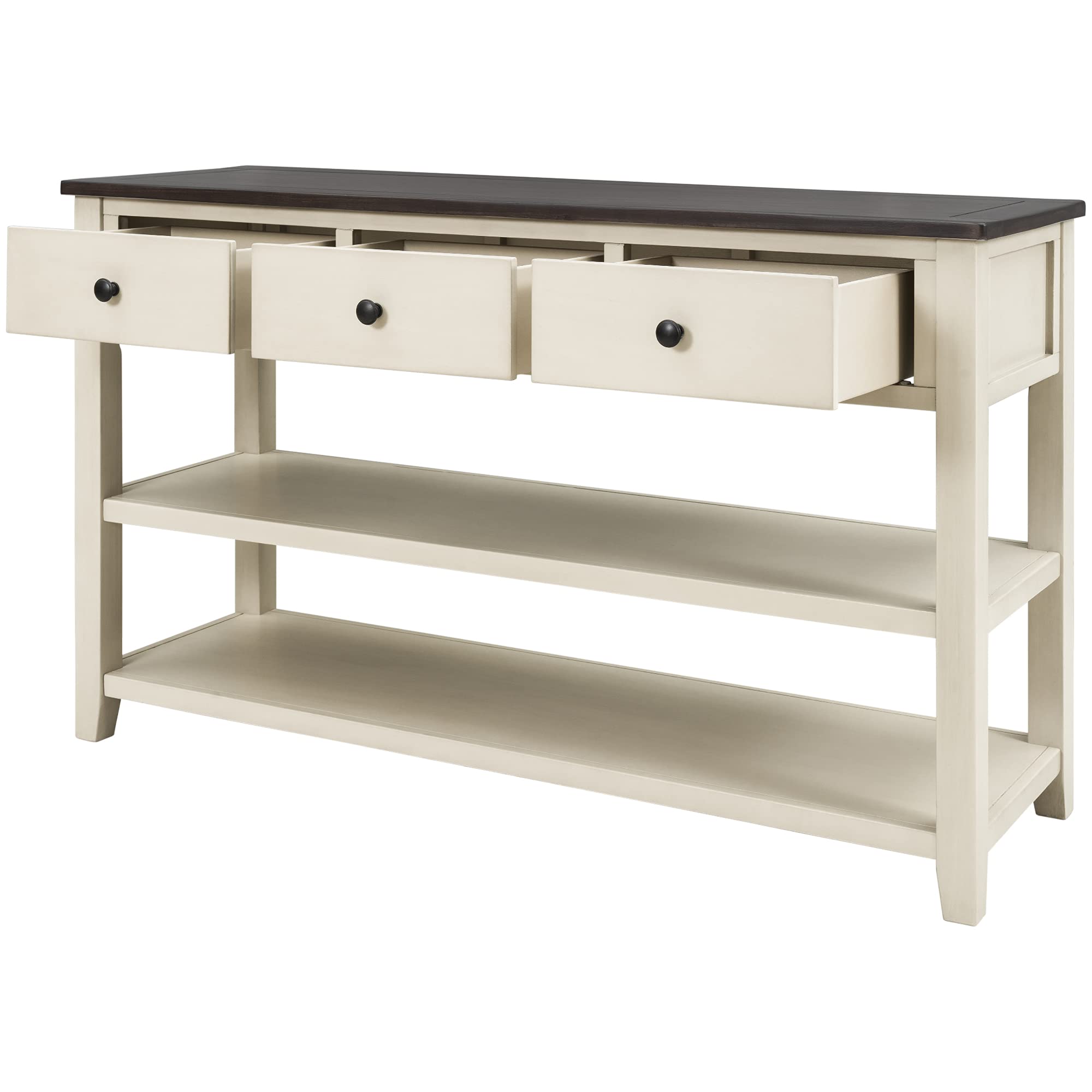 50 Inch Rustic Console Table with 3 Drawers & 2-Tier Open Shelf - Entryway Sofa Table for Living Room, Hallway - Beige Wooden Storage Solution for Home Decor