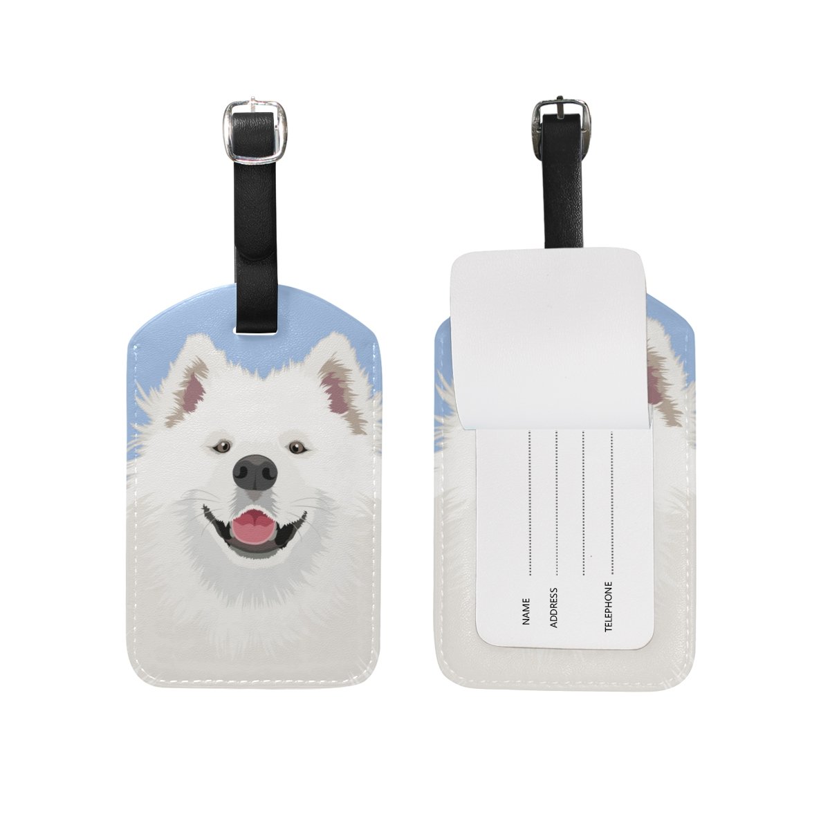Samoyed Dog PU Leather Luggage Tag - Personalized ID Label for Travel Suitcases & Bags (1 Piece) - Perfect for Airports, Cruises & Backpacking Trips