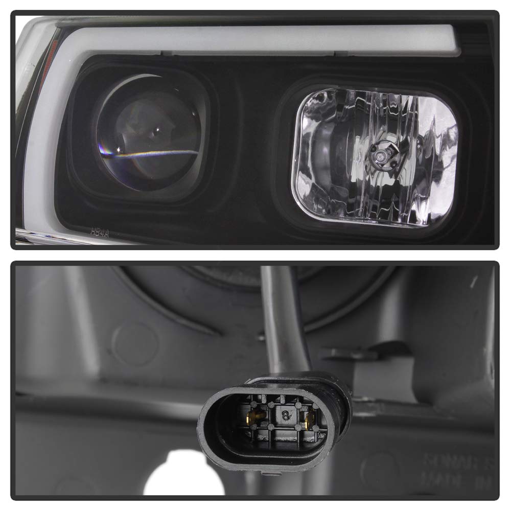 99-04 Jeep Grand Cherokee LED Tube DRL Headlights - Black/Clear Lens for Enhanced Visibility & Style | Perfect for Off-Roading & Night Driving