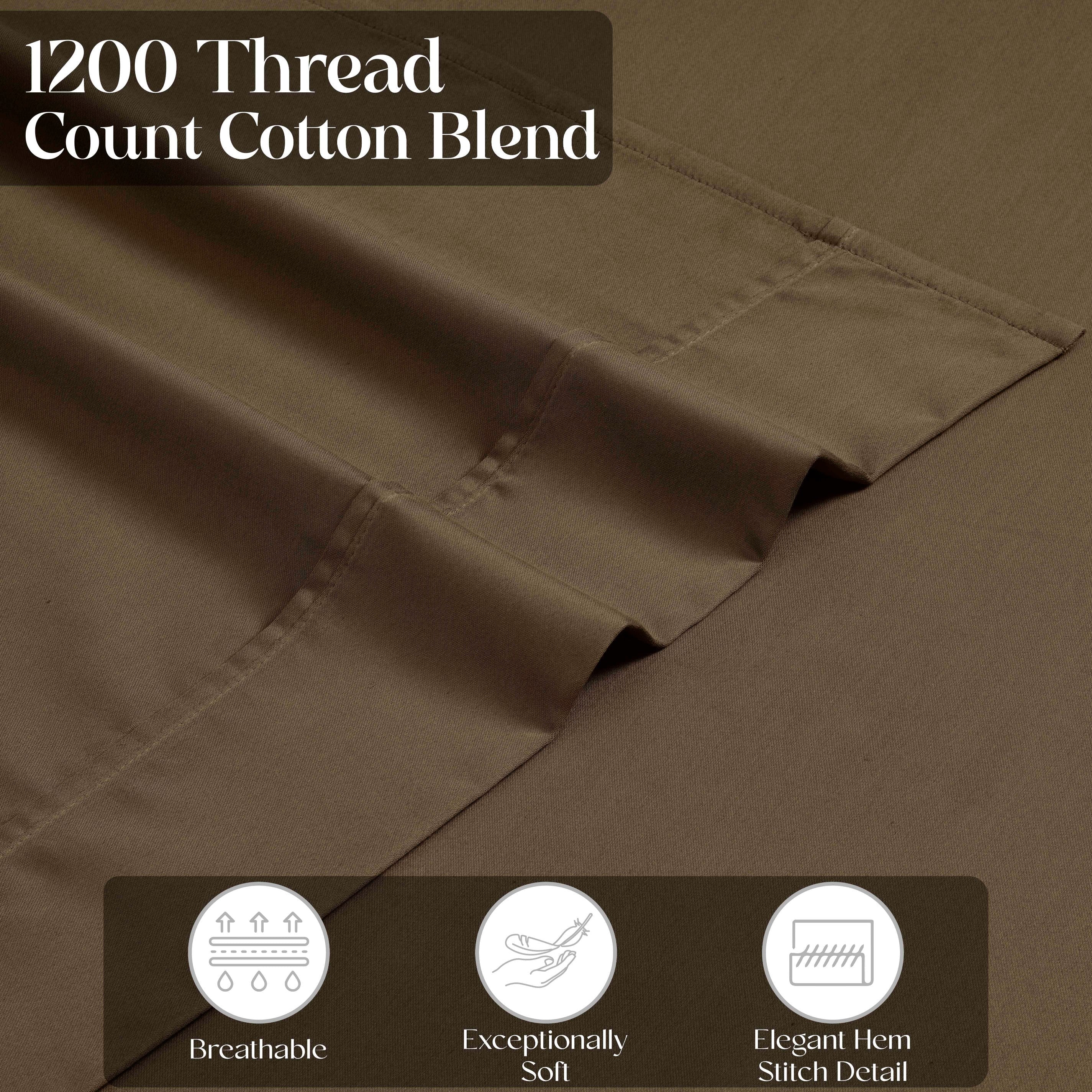1200 Thread Count Cotton Rich Solid Deep Pocket Bed Sheet Set - Queen Size, Ultra Soft & Breathable - Perfect for Luxury Hotels, Guest Rooms & Master Bedrooms