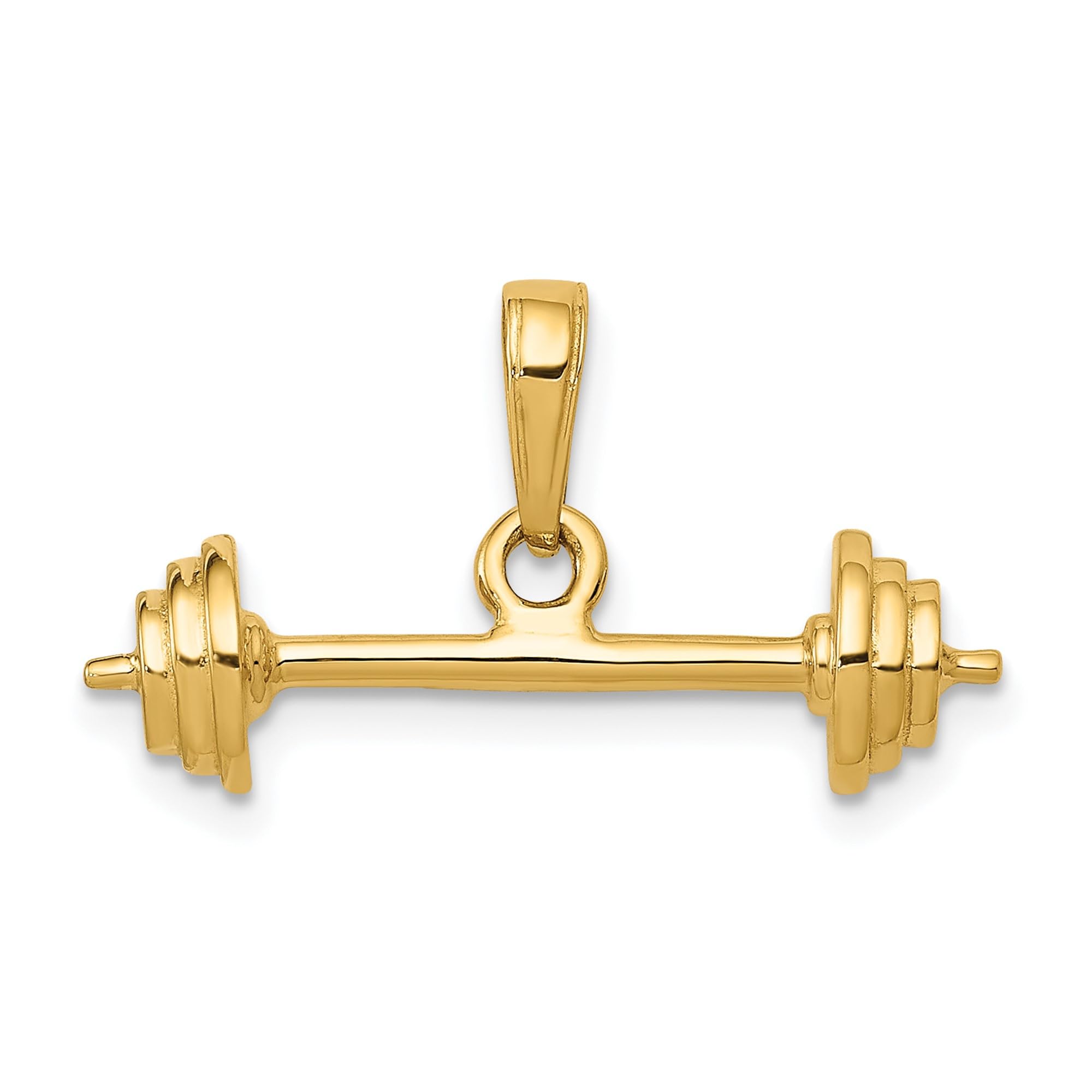 14K Solid Yellow Gold Bodybuilder Barbell Necklace - Weightlifting Gym Jewelry for Men - Perfect Gift for Fitness Lovers & Athletes - Workout, Bodybuilding & Sports Pendant Charm