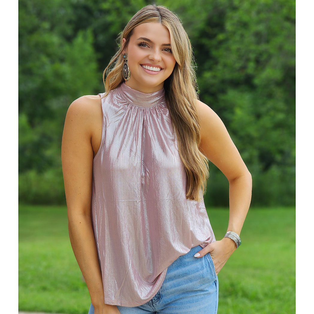 Andree Women's Blush Shimmer Top - Elegant Shimmery Blouse for Party, Date Night & Evening Outfits | Trendy Women's Fashion Top for Special Occasions