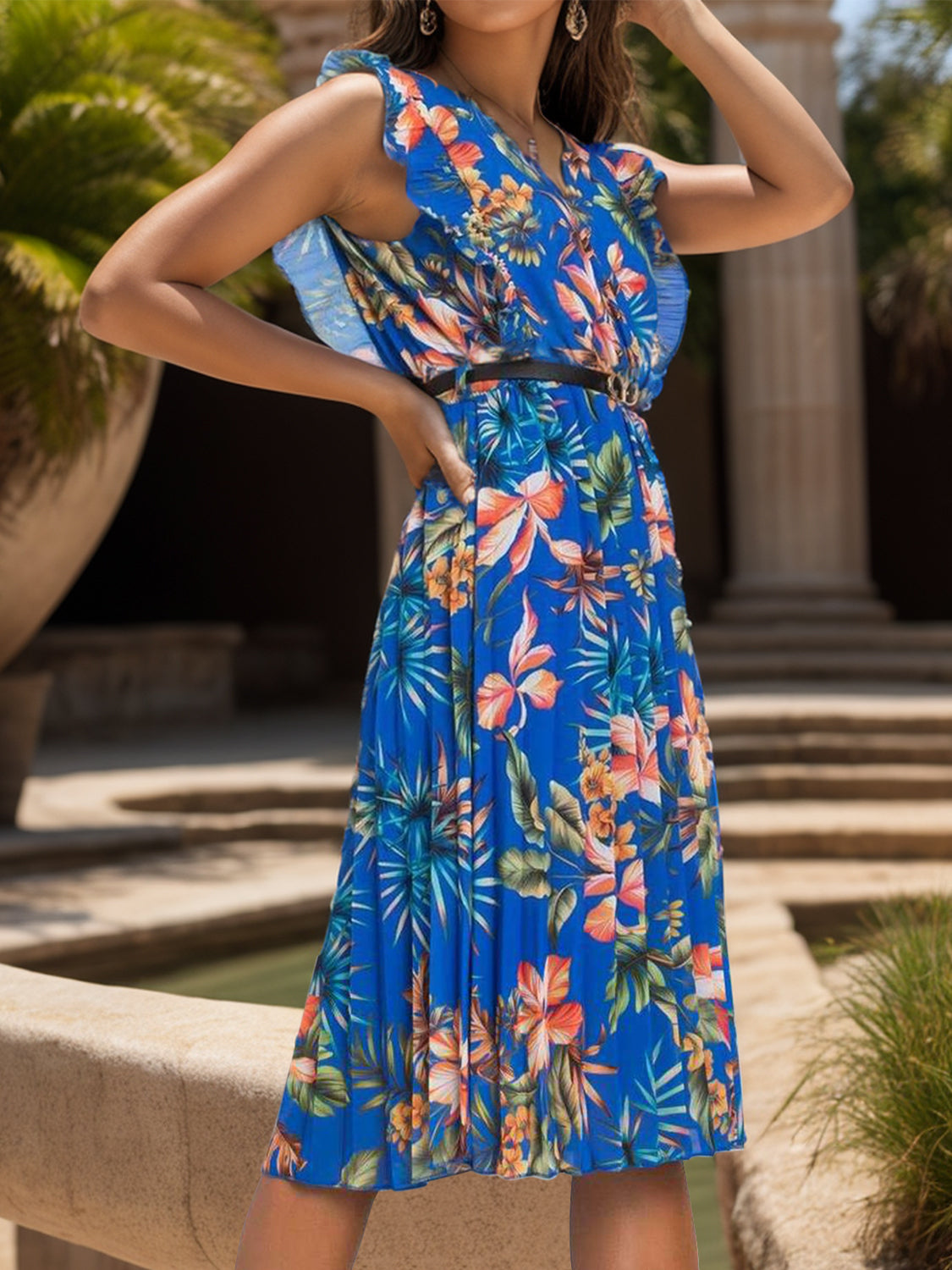 Classic Midi Vacation Dress - Flowy Summer Sundress for Beach, Travel & Date Night | Women's Casual A-Line Dress with Pockets