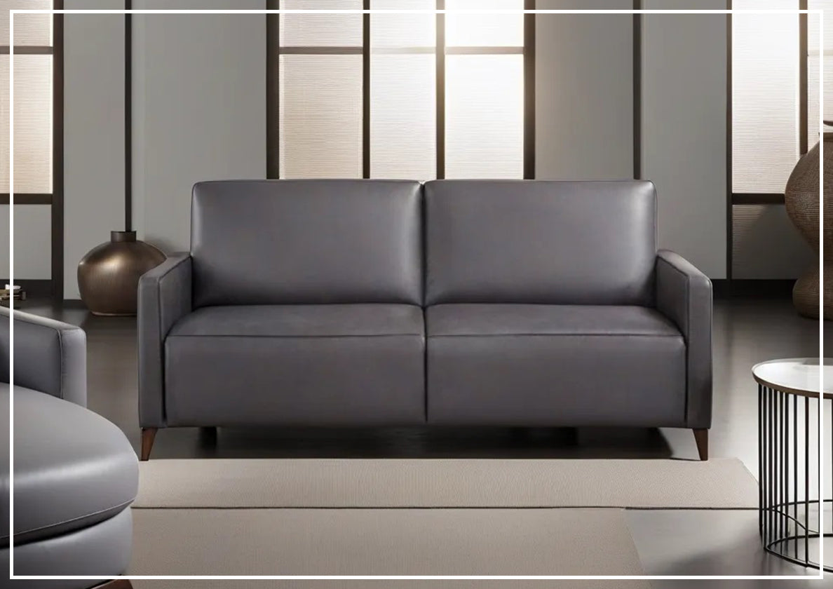 Kathy Ireland Wigan Luxury Gray Italian Leather Queen Sleeper Sofa Bed - Convertible Sleeper Sofa for Living Room, Guest Room & Small Spaces