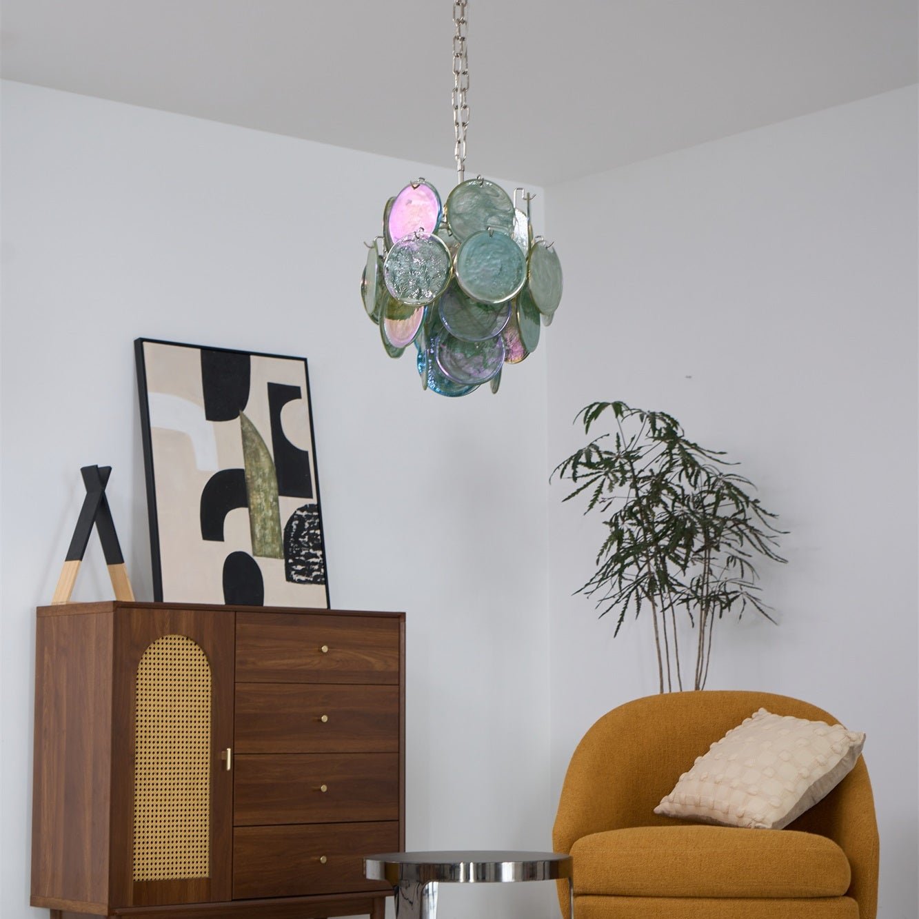 Lunaria Disc Murano Glass Chandelier - Elegant Italian Handmade Lighting Fixture for Dining Room, Living Room & Bedroom Decor