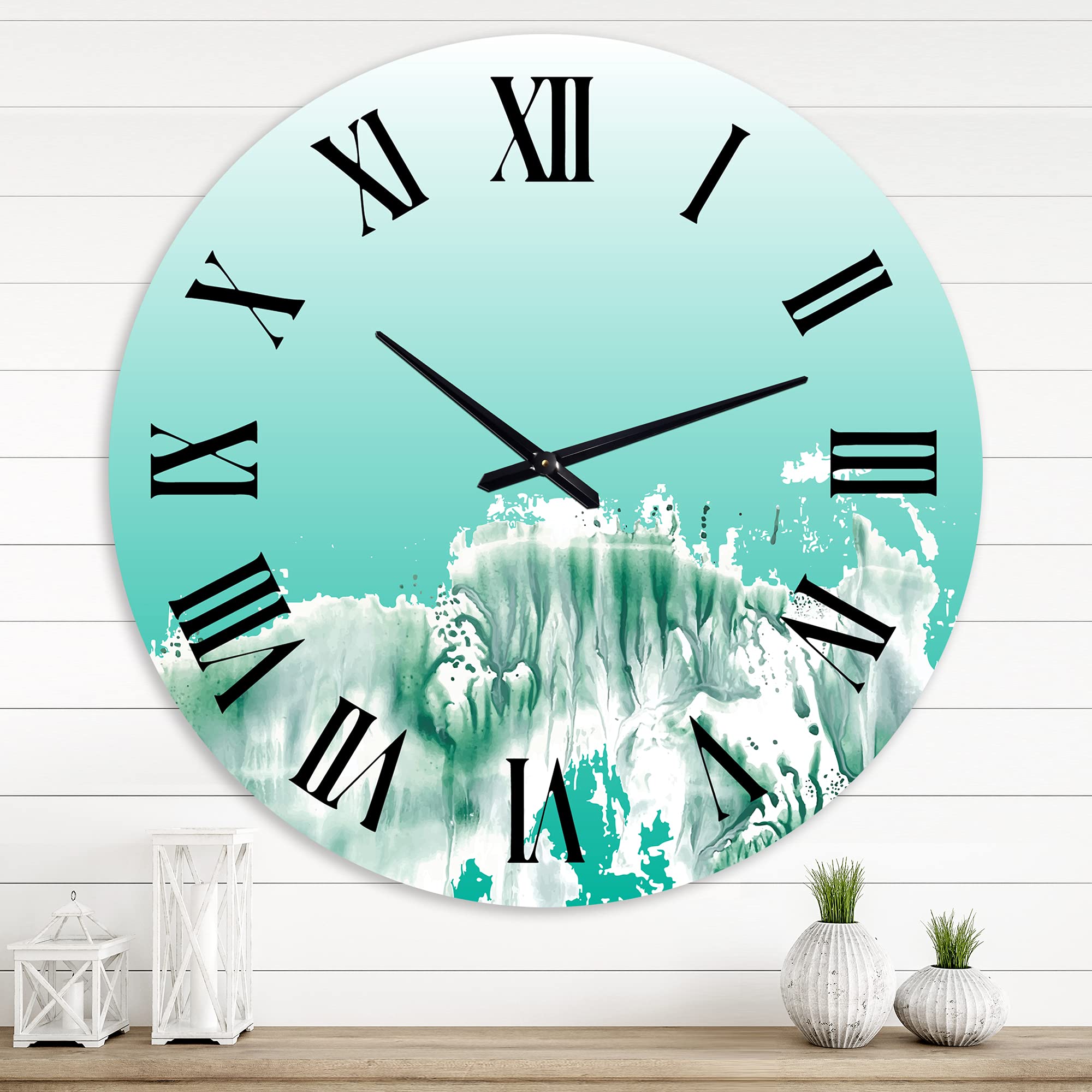 DesignQ Traditional Wall Clock 'Aquamarine Landscape' - Large Nature-Inspired Wall Clock for Living Room, Bedroom & Office Decor | Perfect for Home, Office & Gifts