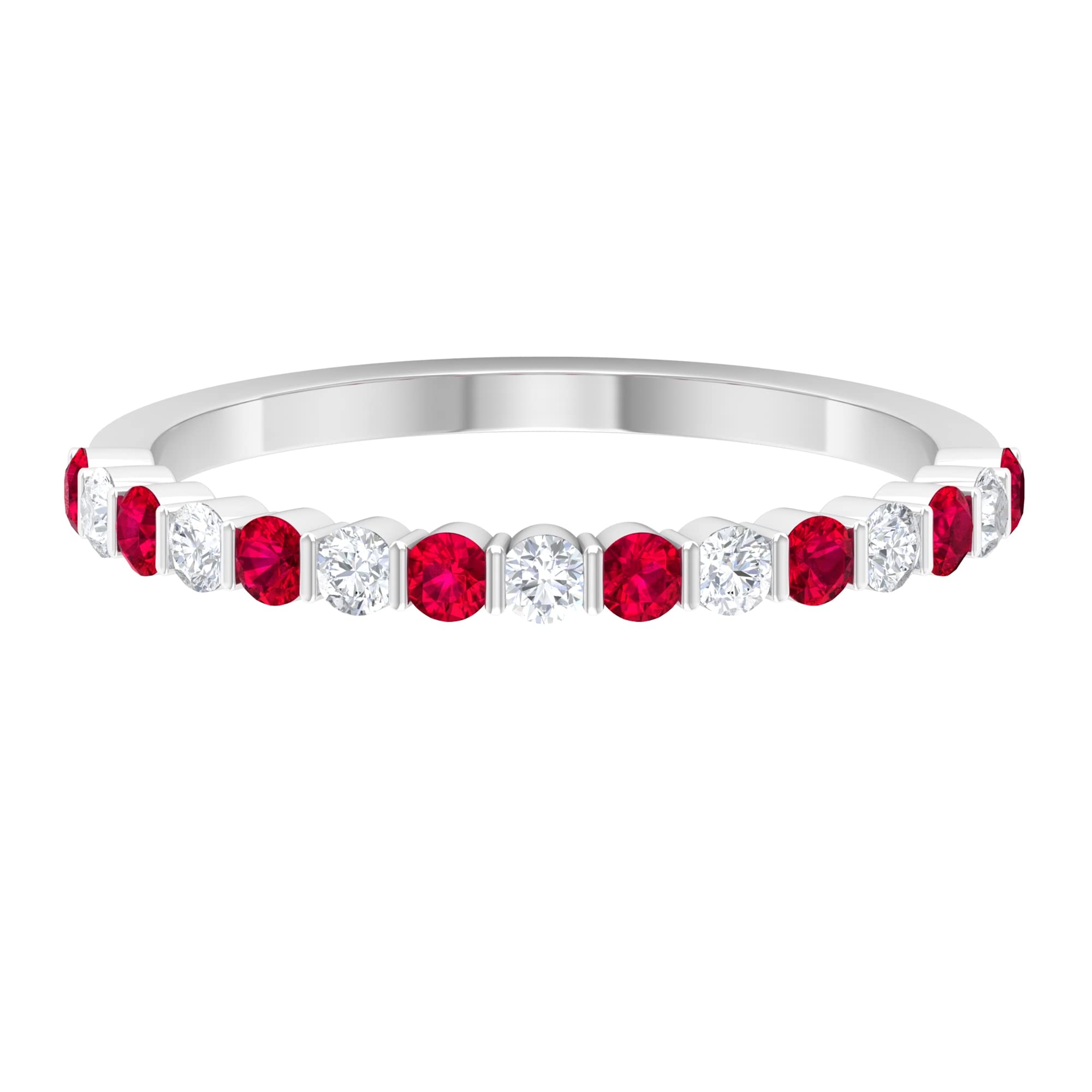 3/4 CT Ruby and Diamond 14K Solid Gold Half Eternity Ring for Women - Elegant Gift for Anniversary, Engagement, Valentine's Day or Special Occasions