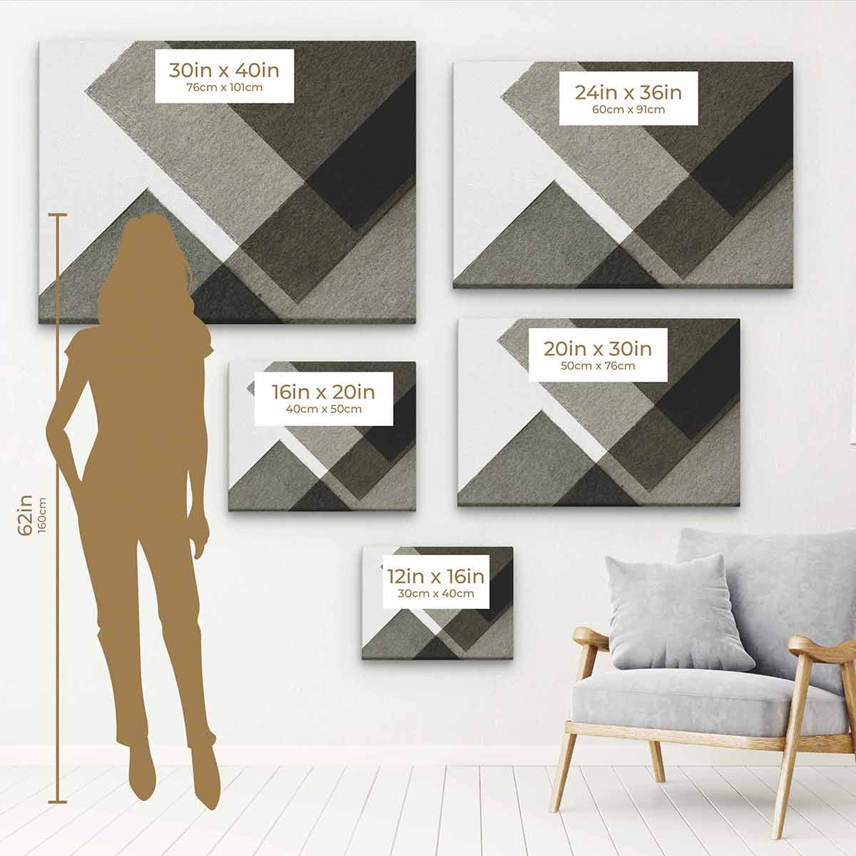 Grey Fabric Wall Art Canvas 6018 - Modern Abstract Textured Hanging Decor for Living Room, Bedroom & Office