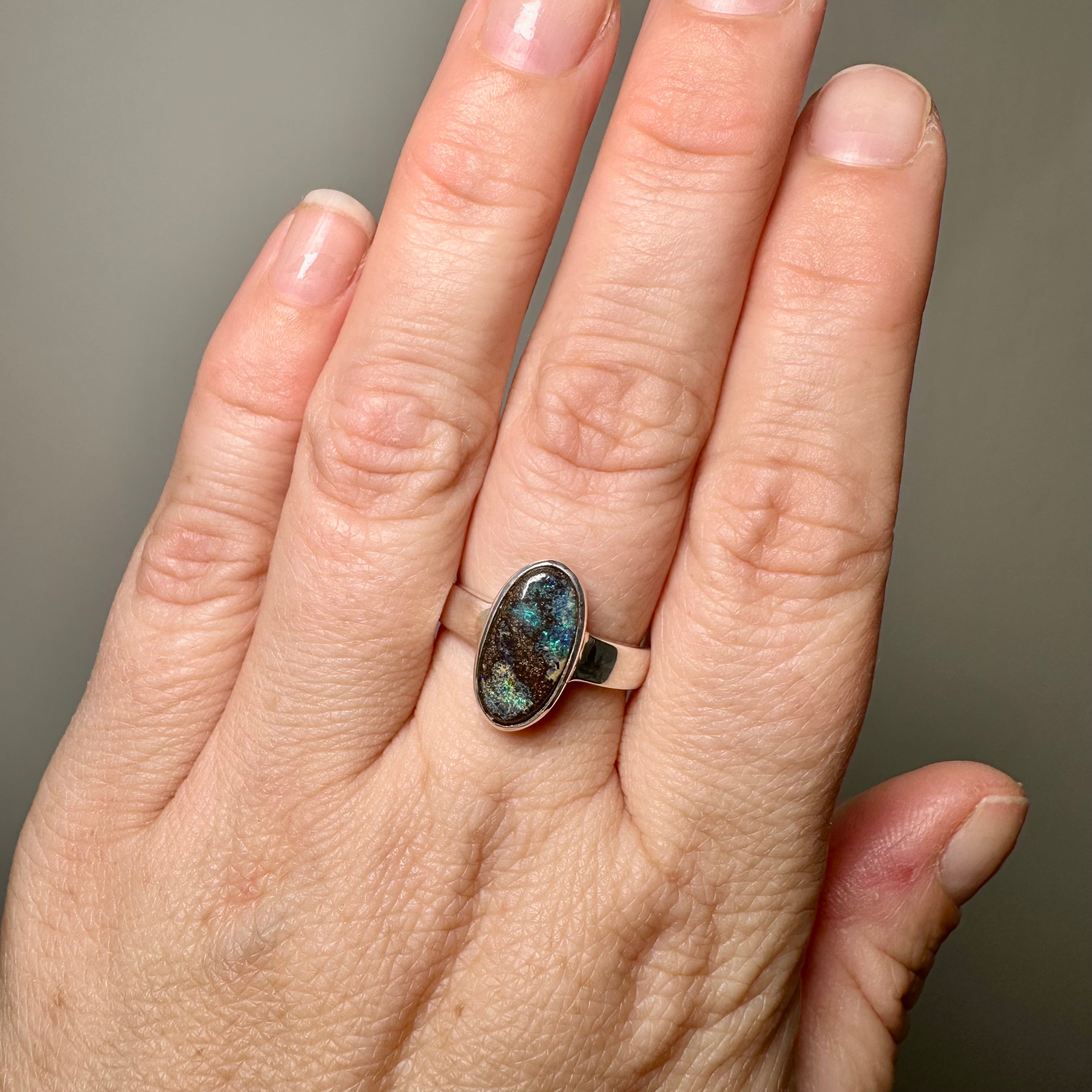 Boulder Opal Oval Cabochon Ring - Size 7.5 PRGJ846 - Elegant Handmade Jewelry for Women, Perfect for Weddings, Anniversaries & Special Occasions
