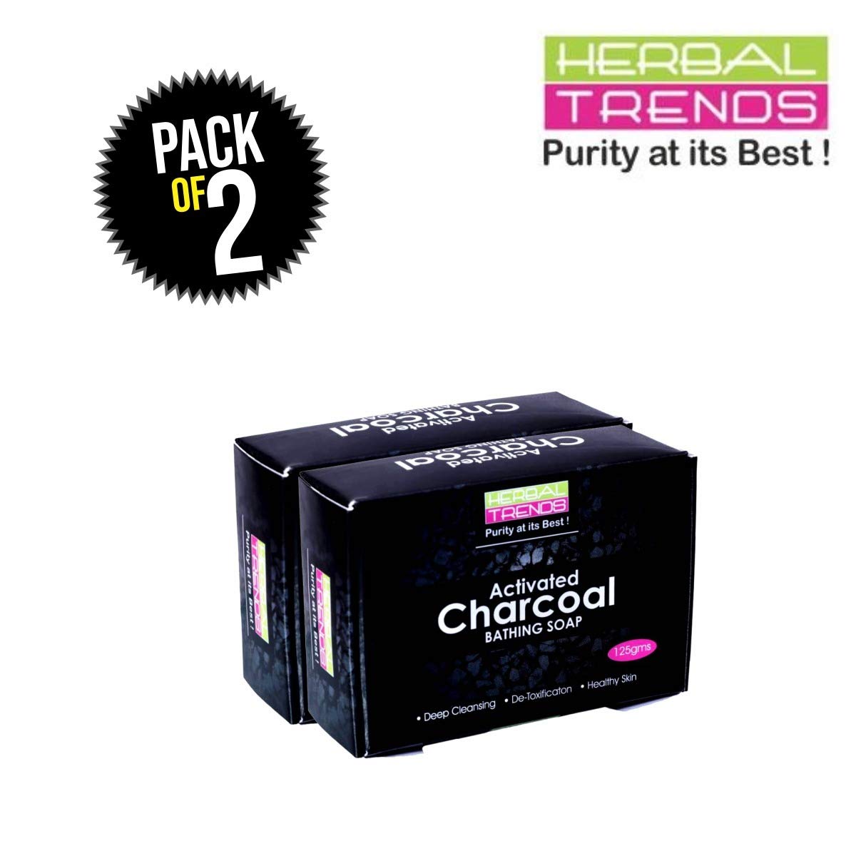 Herbal Trends Activated Charcoal Soap for Men & Women - 125g Natural Detoxifying Face & Body Cleanser - Handmade Vegan Bath Soap (Pack of 2) - Perfect for Acne-Prone Skin & Deep Pore Cleansing