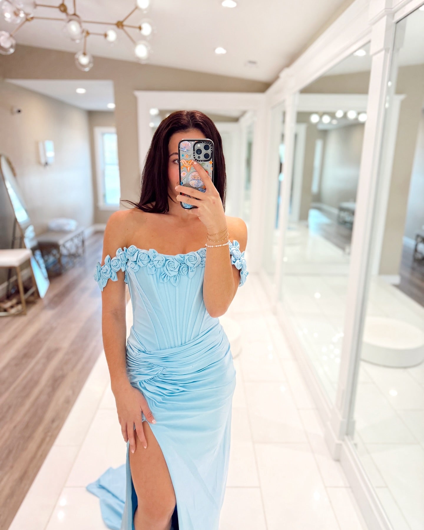 Elegant Off-the-Shoulder Blue Mermaid Prom Dress with High Slit - Formal Evening Gown J6896 for Homecoming, Wedding, and Special Occasions