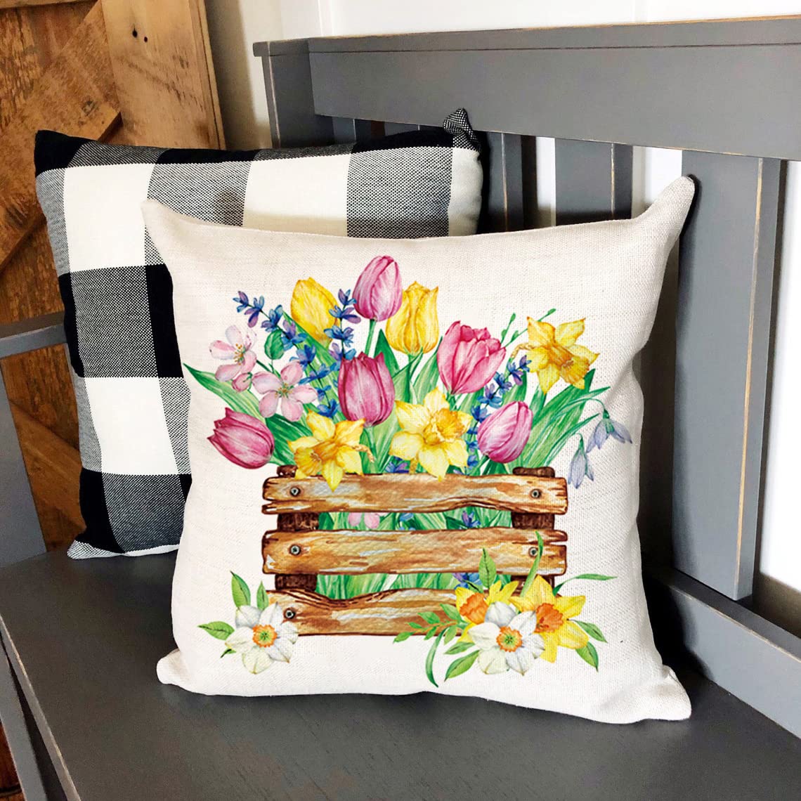 JOJOGOGO Waterproof Outdoor Spring Pillow Covers 18x18 Inch Set of 4 - Easter Floral Decorative Cushion Covers for Patio Furniture, Garden, Porch & Seasonal Home Decor