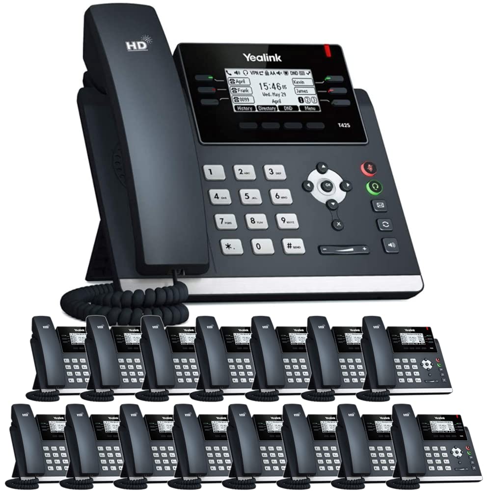 Yealink SIP-T42S Business VoIP Phone System - 16 Phone Bundle with Voicemail, Auto Attendant, Call Recording, Mobile & Remote Extensions | Includes 1 Year Free TWAComm.com Service | Ideal for Offices, Call Centers & Remote Work Teams