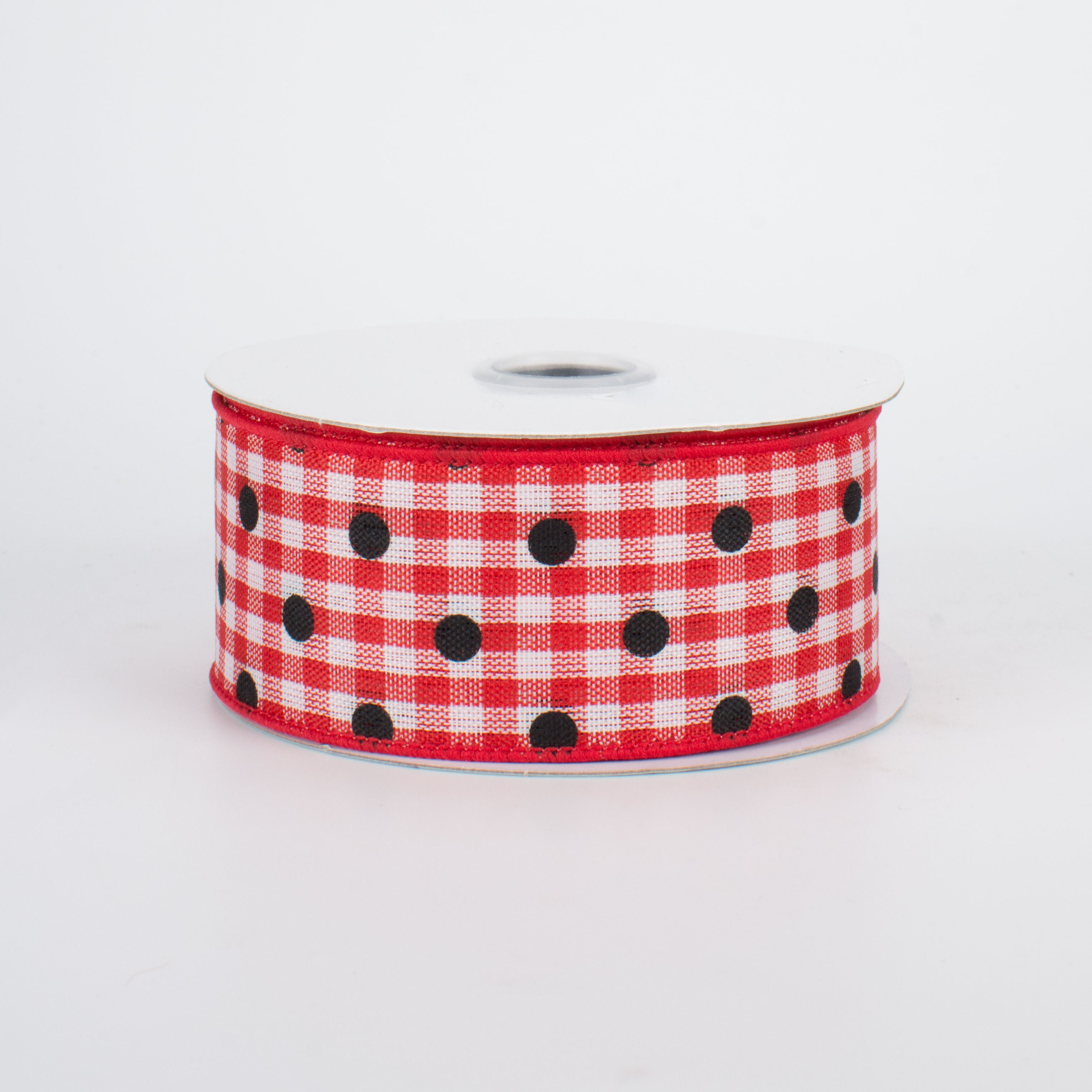 1.5 Inch Polka Dot Gingham Ribbon - Black, Red & White Craft Ribbon (10 Yards) for Gift Wrapping, DIY Crafts, Hair Bows & Party Decorations